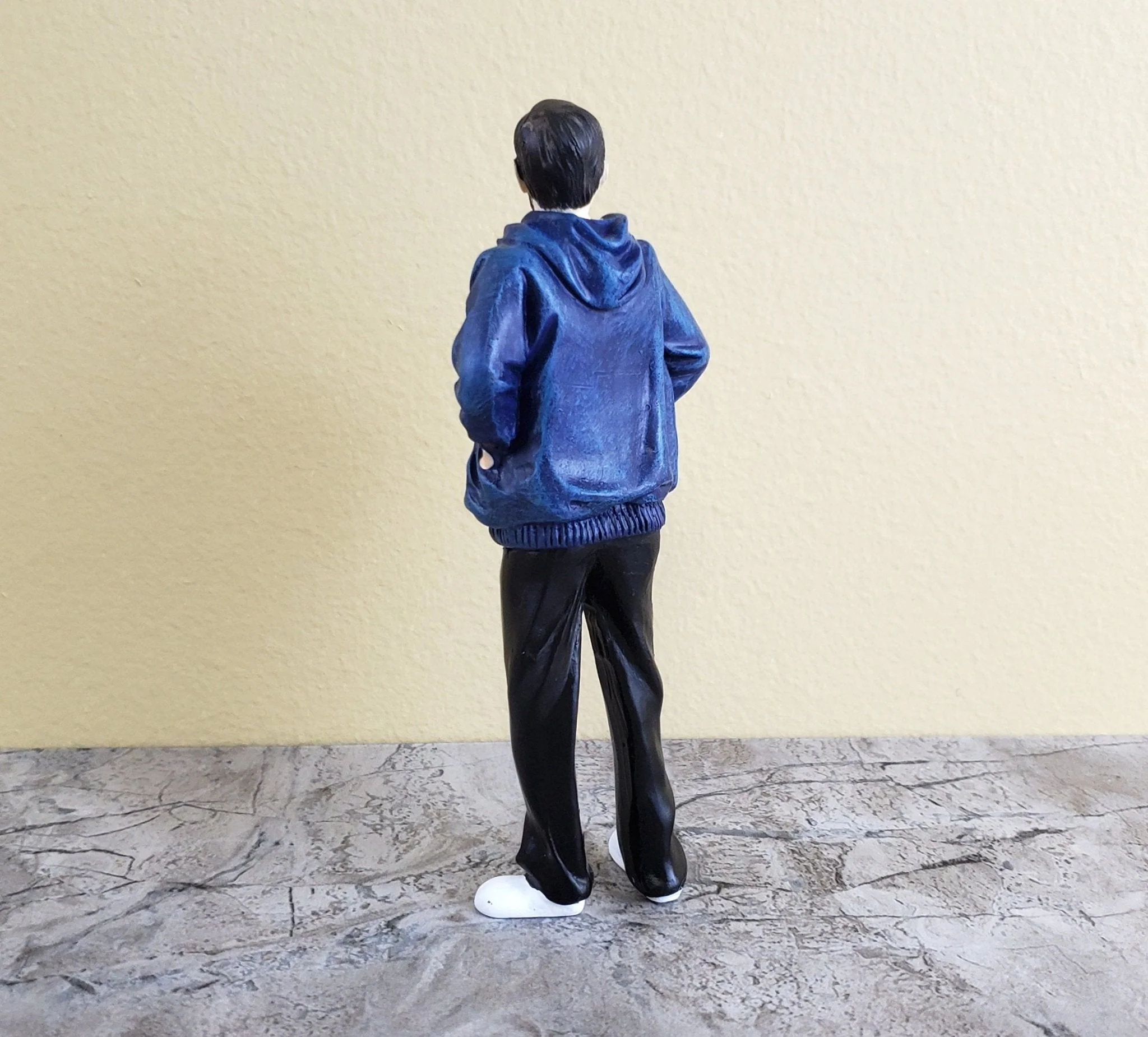Dollhouse Miniature Man Modern Father Dad Standing Beard Blue Hoodie 1:12 Scale - Image 3