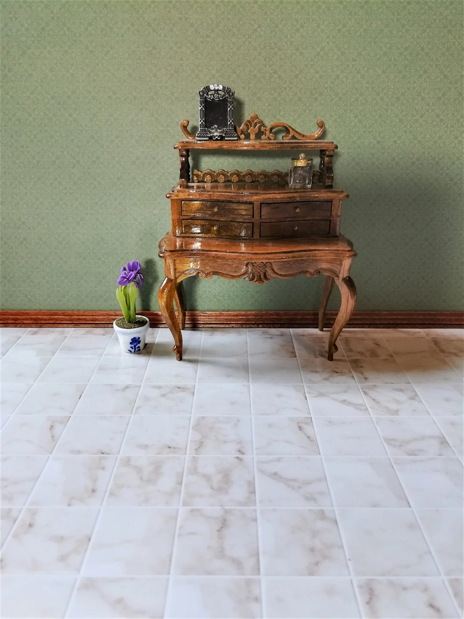 Dollhouse Miniature Marble Square Tile Flooring Textured Card Stock Glossy 1:12 - Image 3