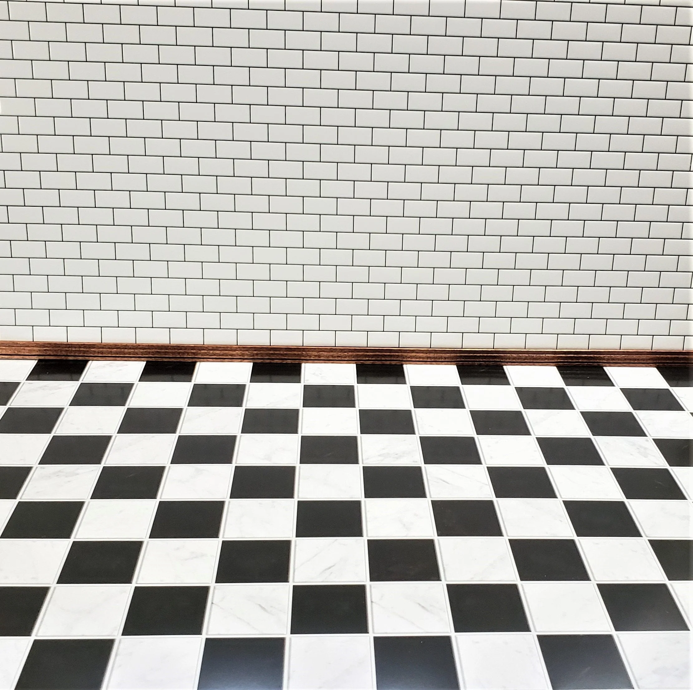 Dollhouse Marble Tile Floor Black & White Semi-Gloss Card 1 1/16" Squares - Image 2