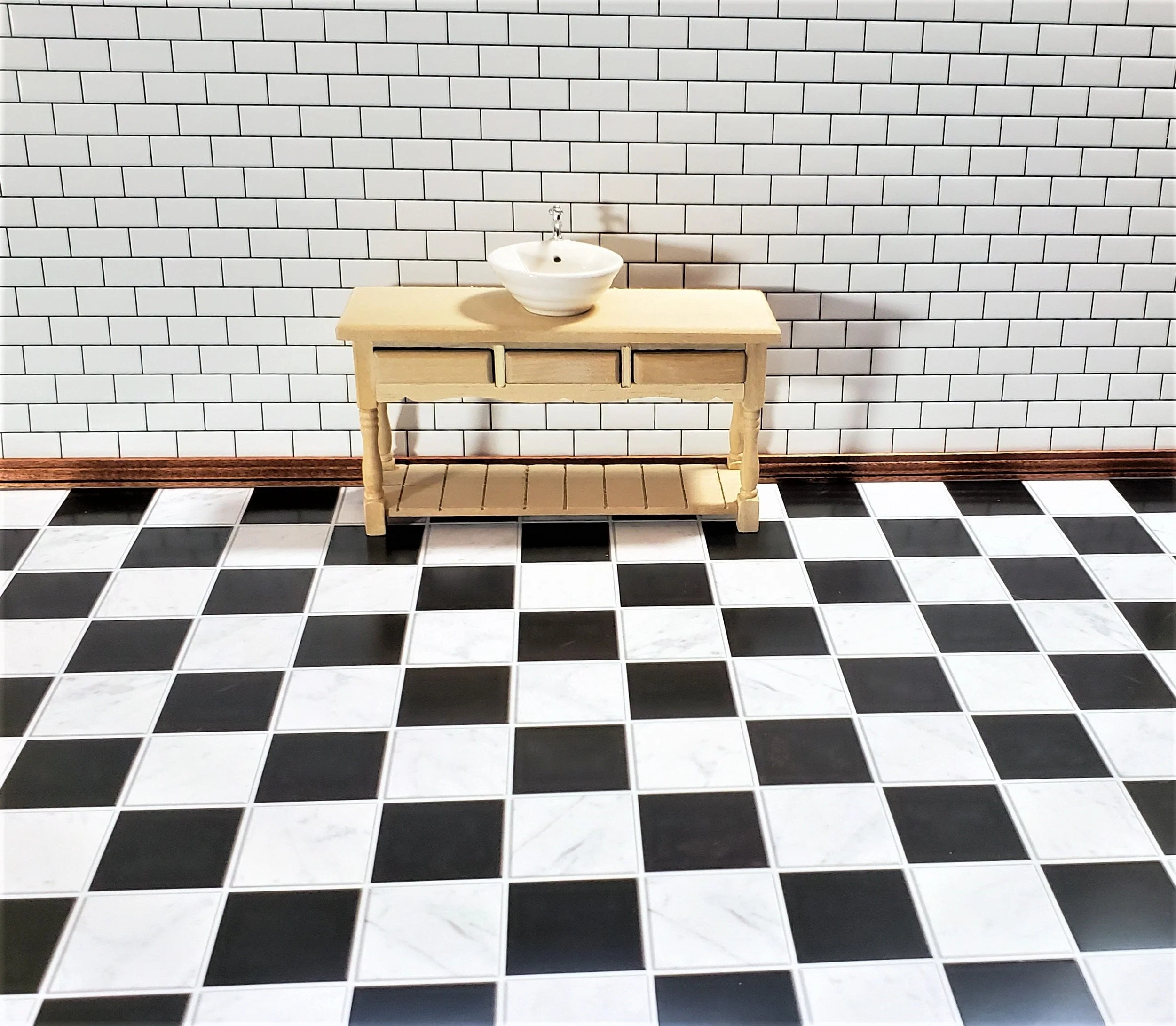 Dollhouse Marble Tile Floor Black & White Semi-Gloss Card 1 1/16" Squares - Image 3