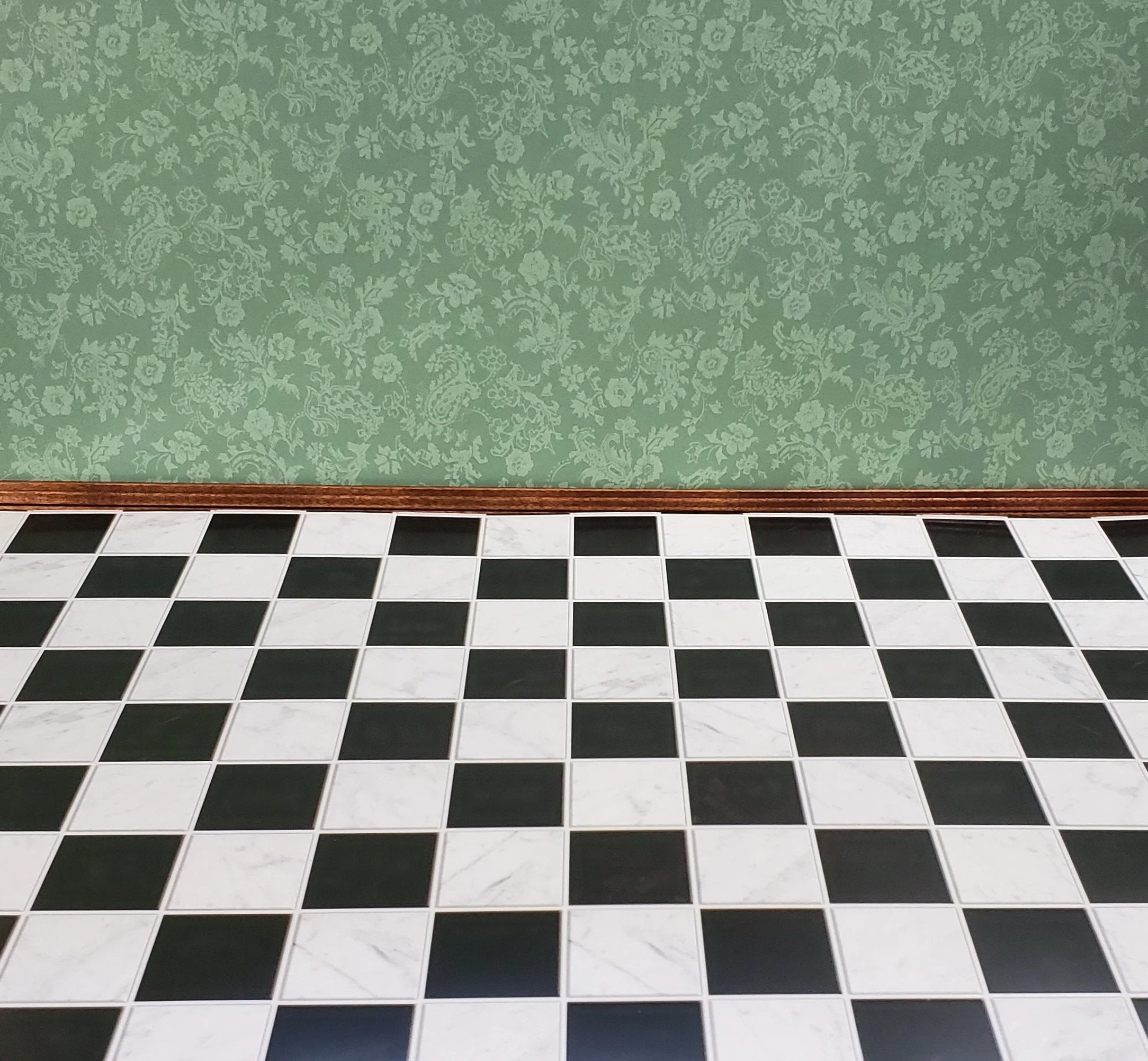 Dollhouse Marble Tile Floor Black & White Semi-Gloss Card 1 1/16" Squares - Image 4
