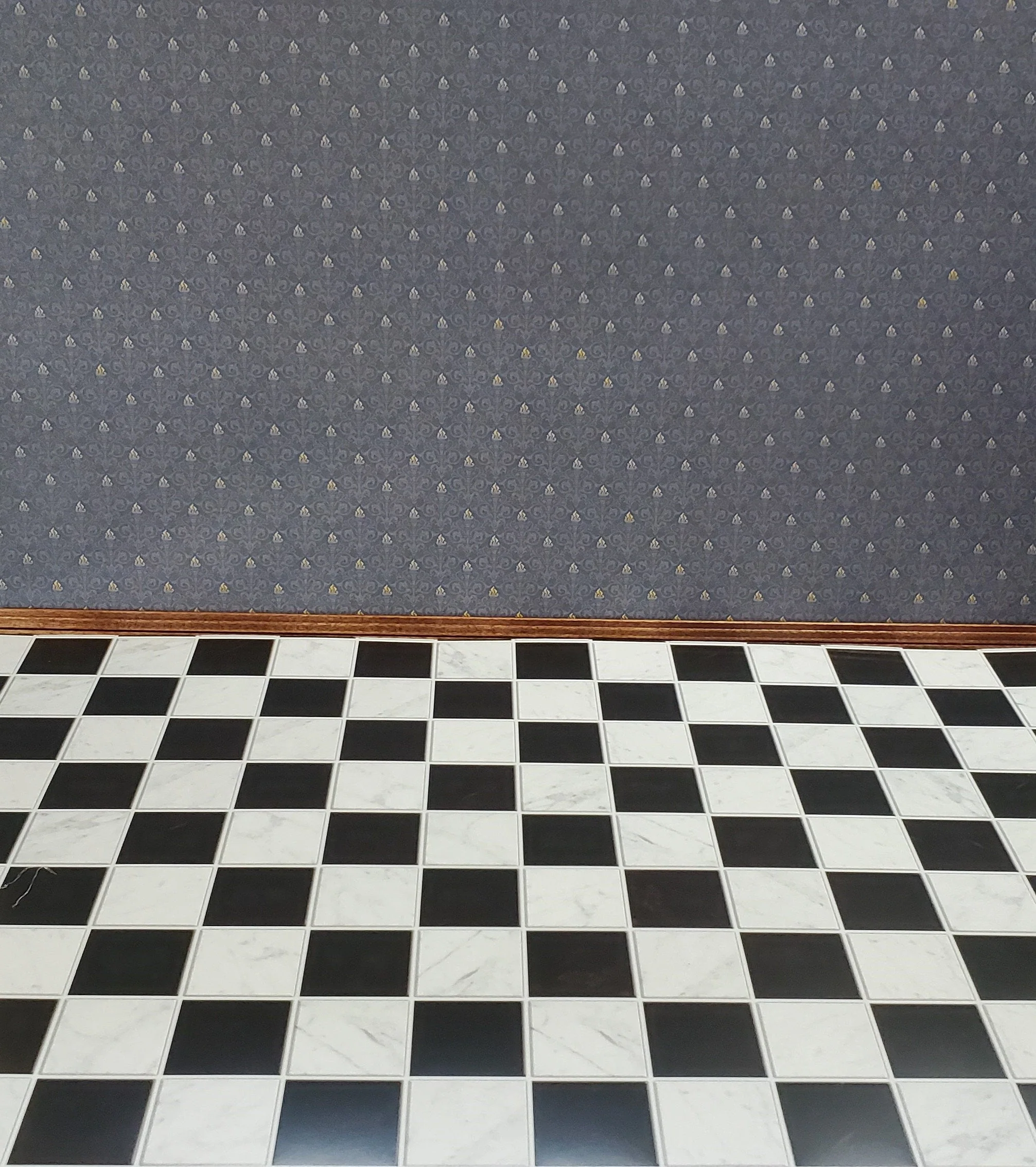Dollhouse Marble Tile Floor Black & White Semi-Gloss Card 1 1/16" Squares - Image 5