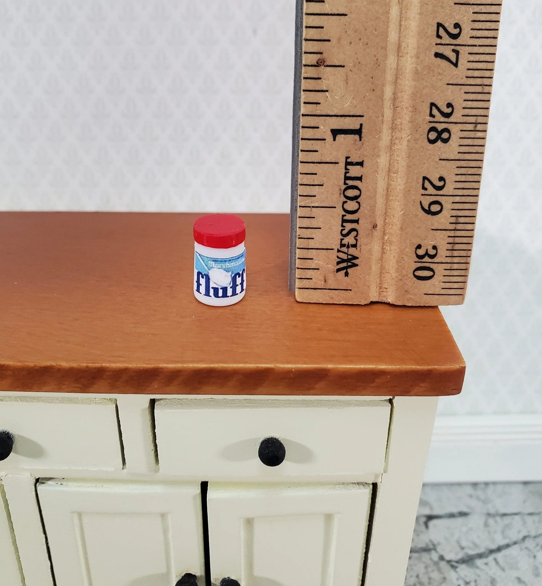 Dollhouse Miniature Marshmallow Fluff Creme Jar 1:12 Scale Food Groceries Kitchen - Image 2