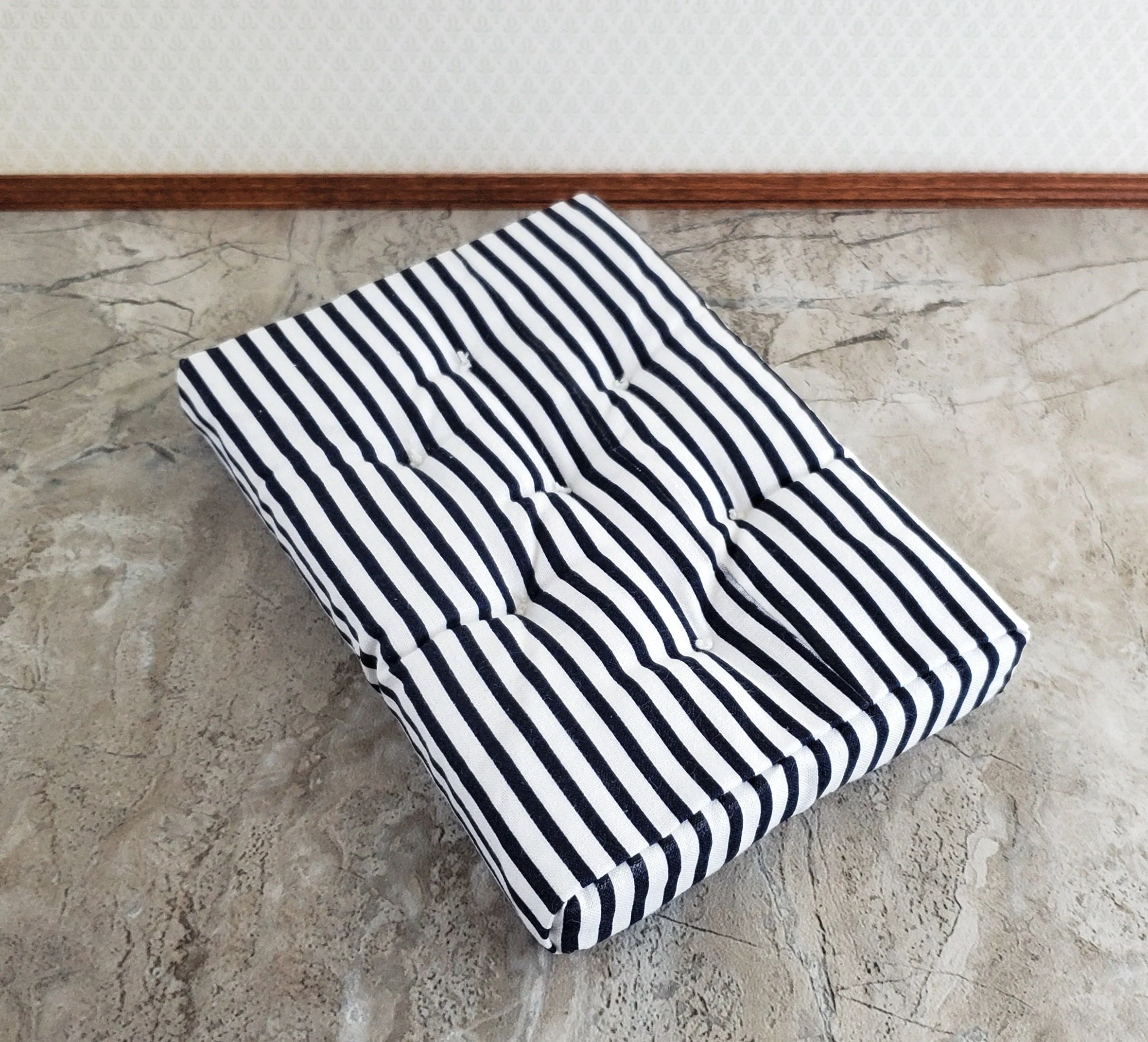 Dollhouse Miniature Mattress Double Size Black & White Striped 1:12 Scale Bedroom