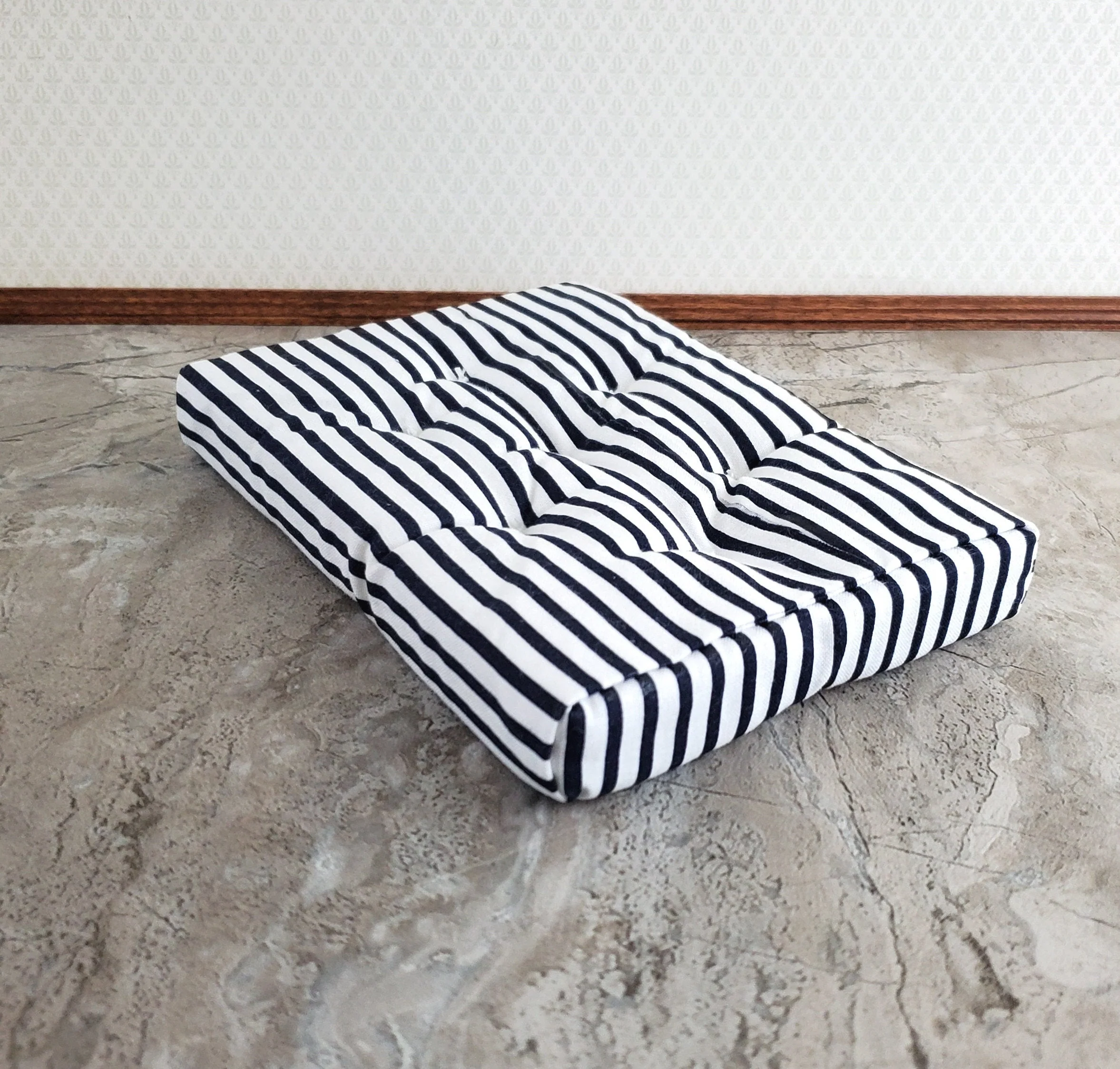 Dollhouse Miniature Mattress Double Size Black & White Striped 1:12 Scale Bedroom - Image 2
