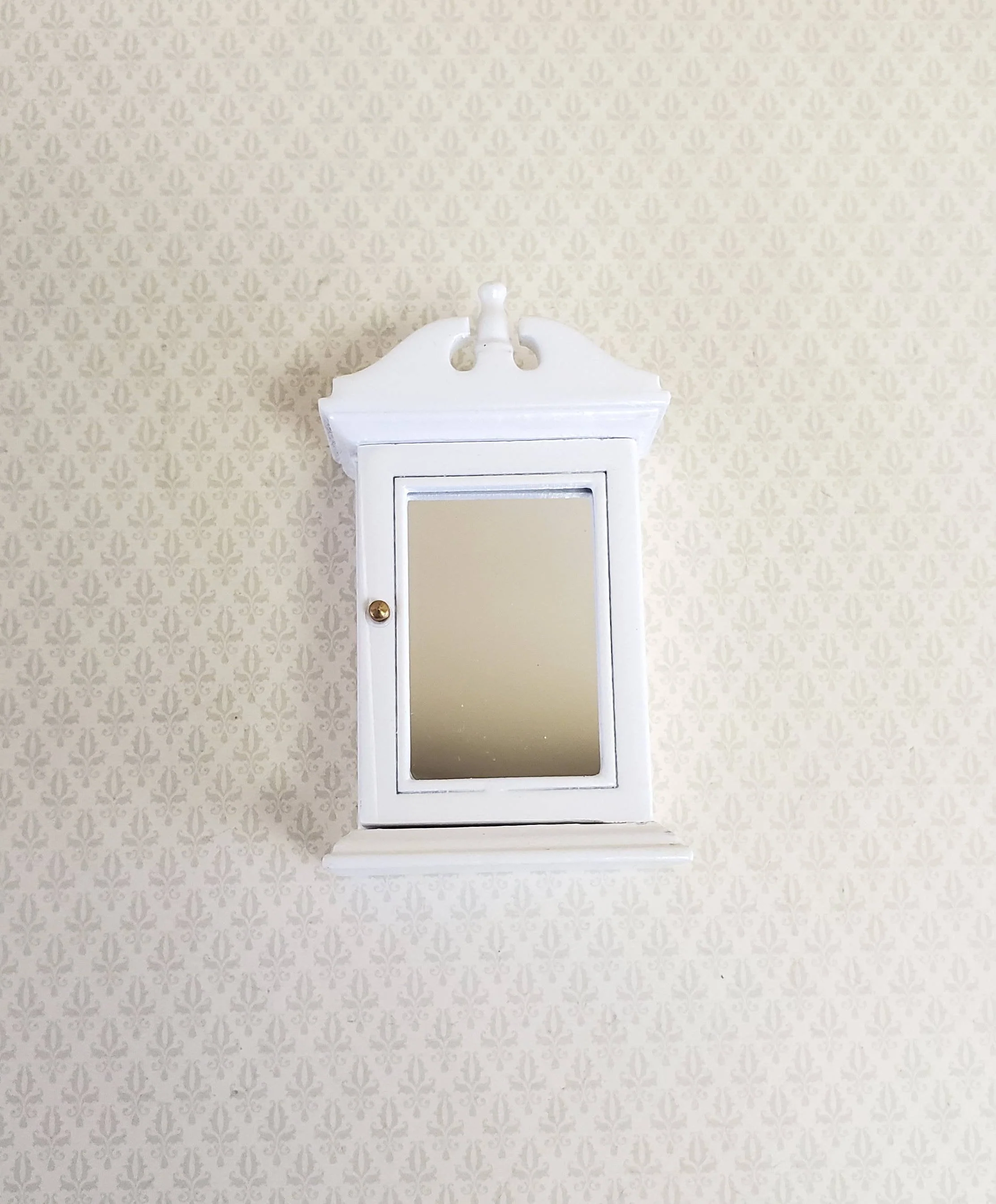 Dollhouse Miniature Medicine Cabinet Hanging White Shelves with Mirror 1:12 Scale Bathroom