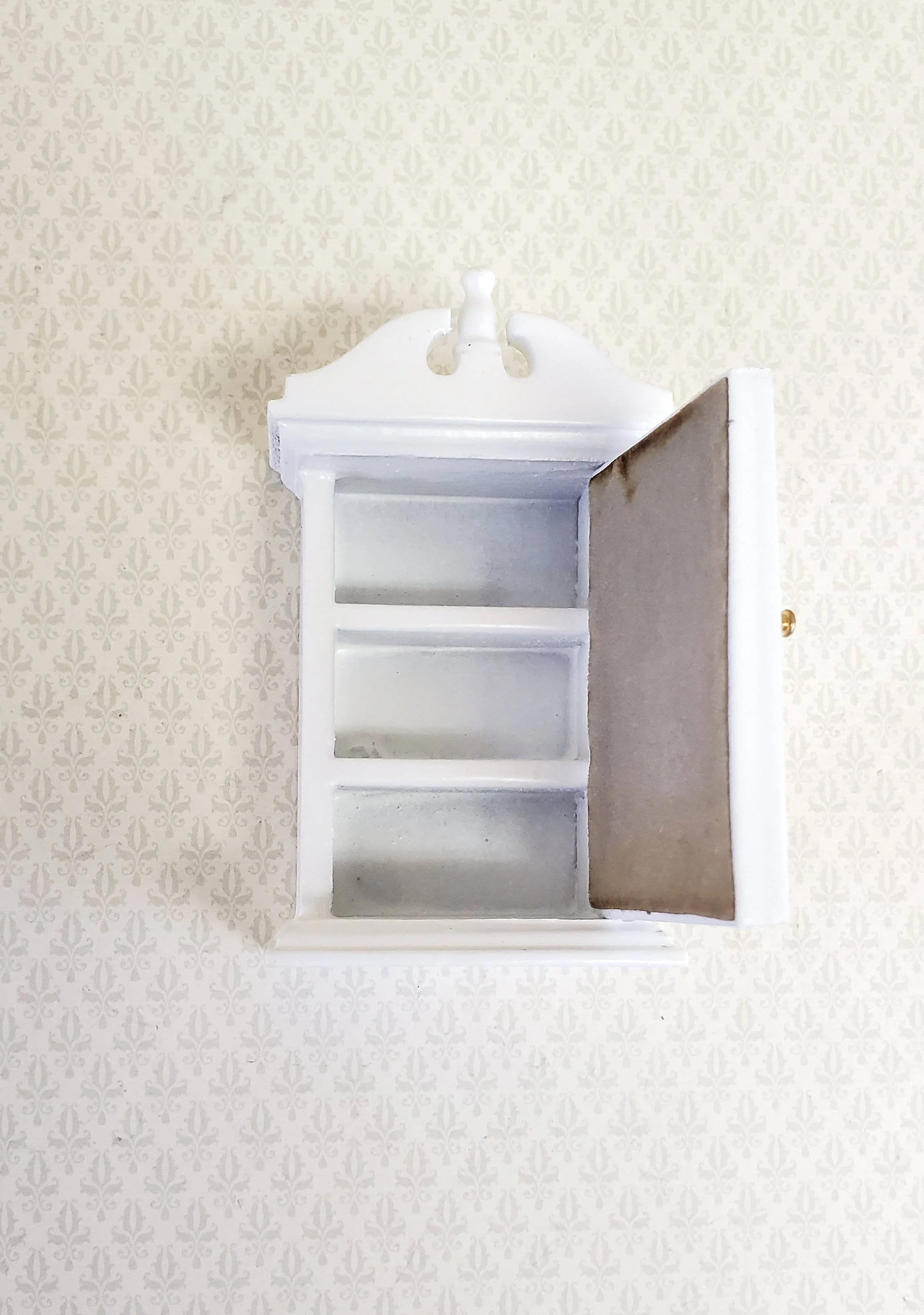 Dollhouse Miniature Medicine Cabinet Hanging White Shelves with Mirror 1:12 Scale Bathroom - Image 3