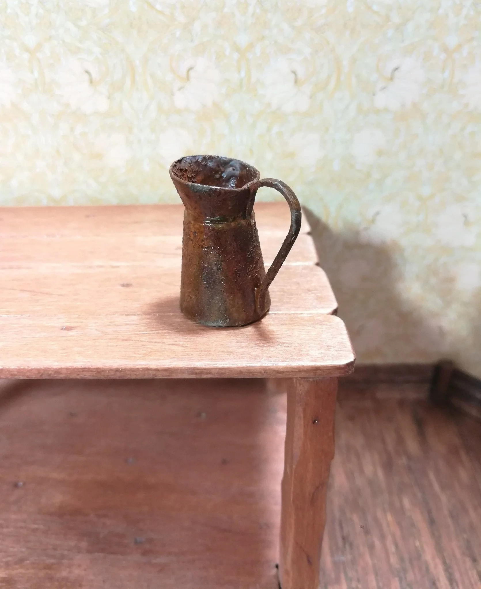 Dollhouse Miniature Metal Pitcher Jug with Handle Rusted Aged 1:12 Scale Garden - Image 2