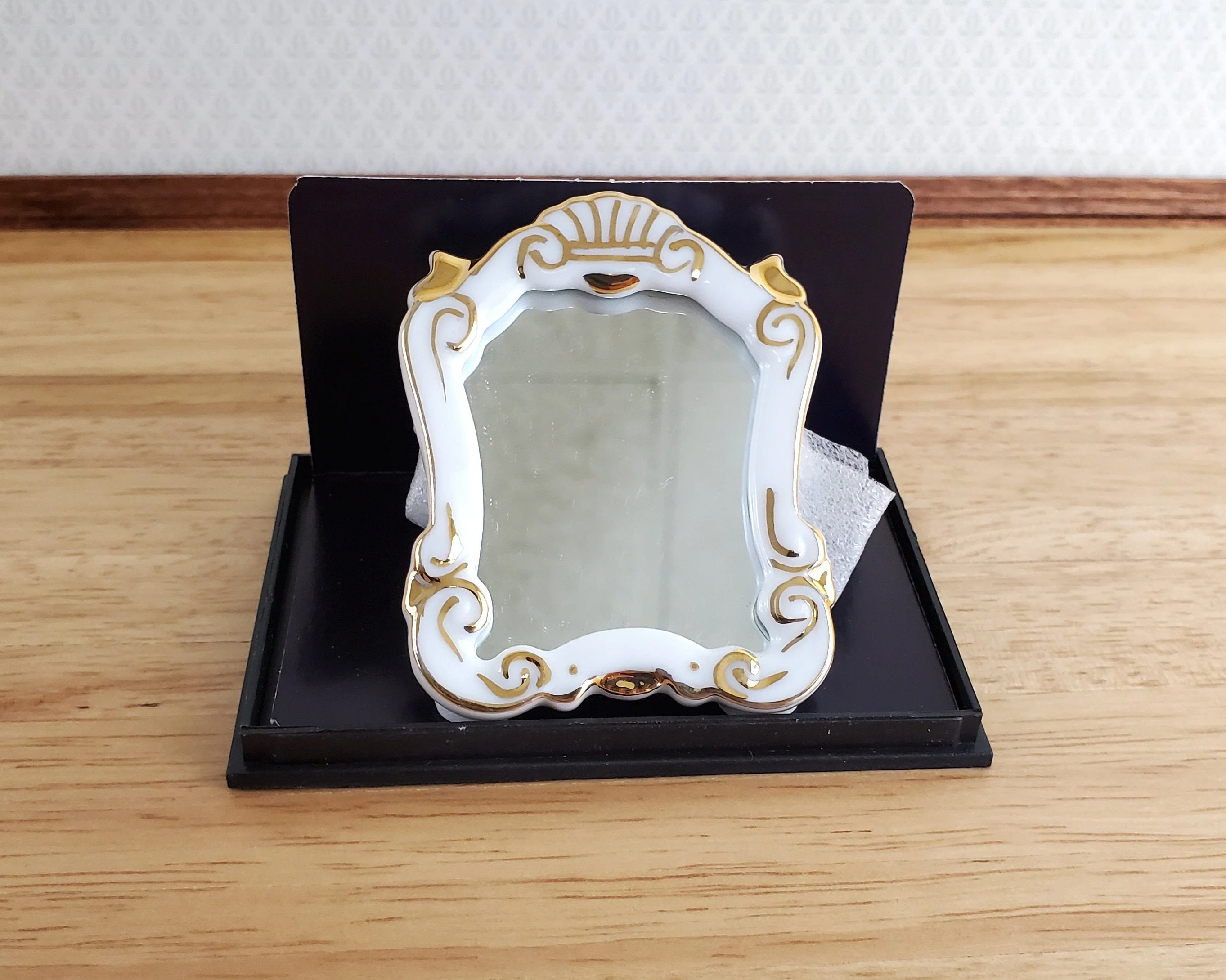 Dollhouse Miniature Mirror Reutter Porcelain White & Gold 1:12 Scale