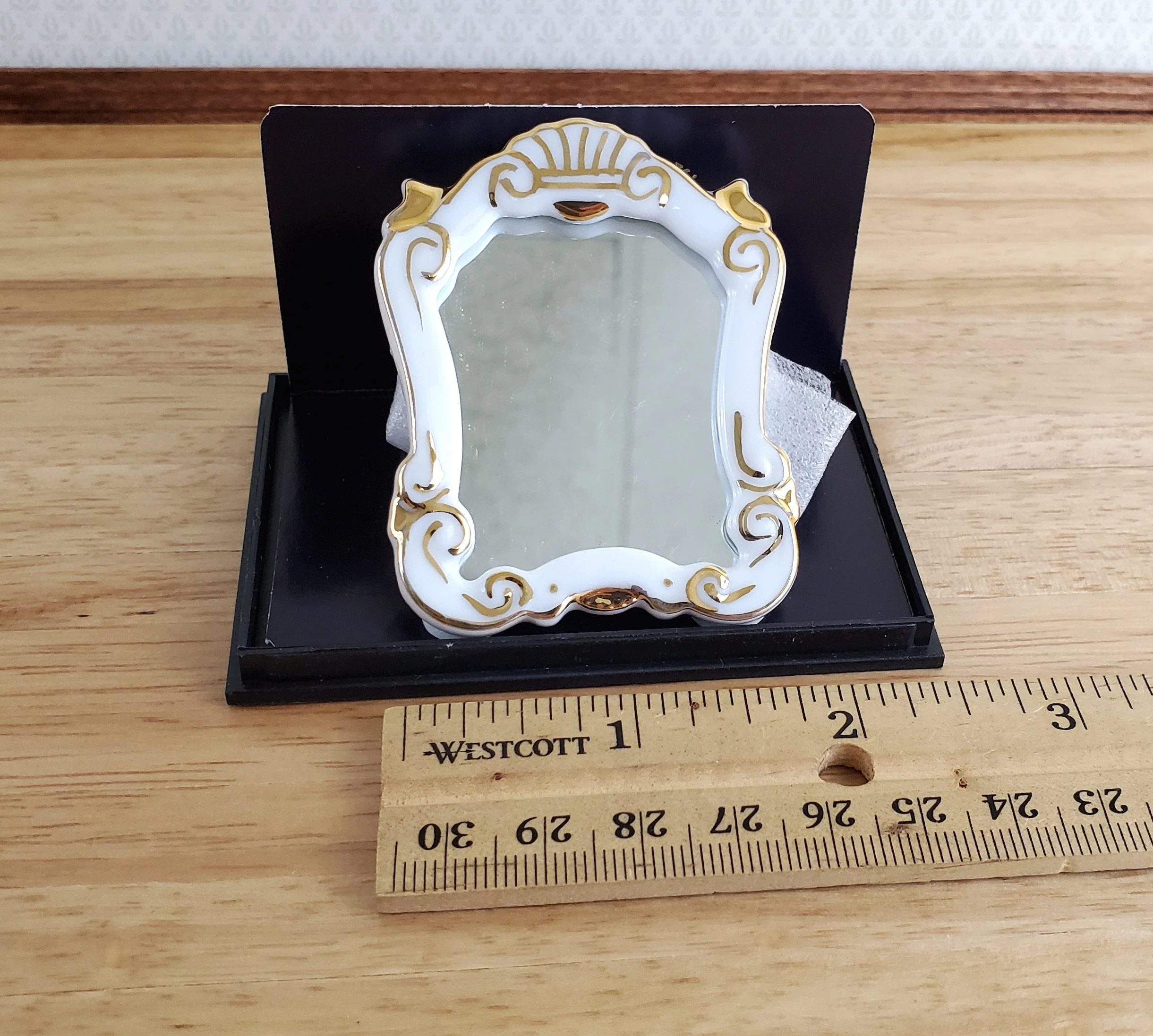 Dollhouse Miniature Mirror Reutter Porcelain White & Gold 1:12 Scale - Image 2