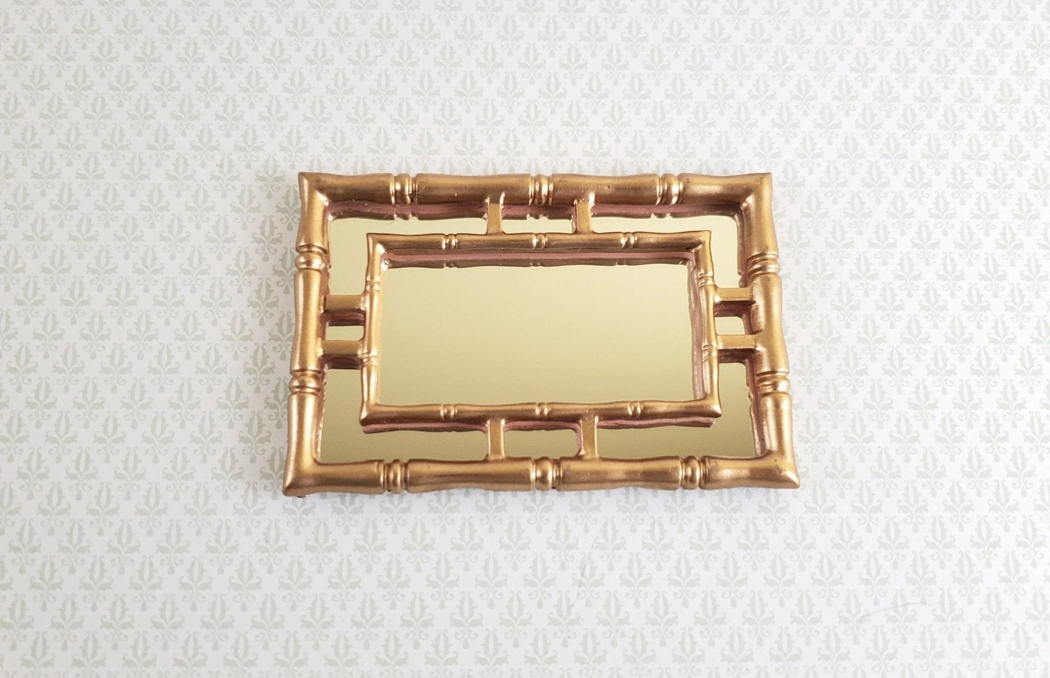 Dollhouse Miniature Mirror with Bamboo Style Gold Frame 1:12 Scale 3" x 2"