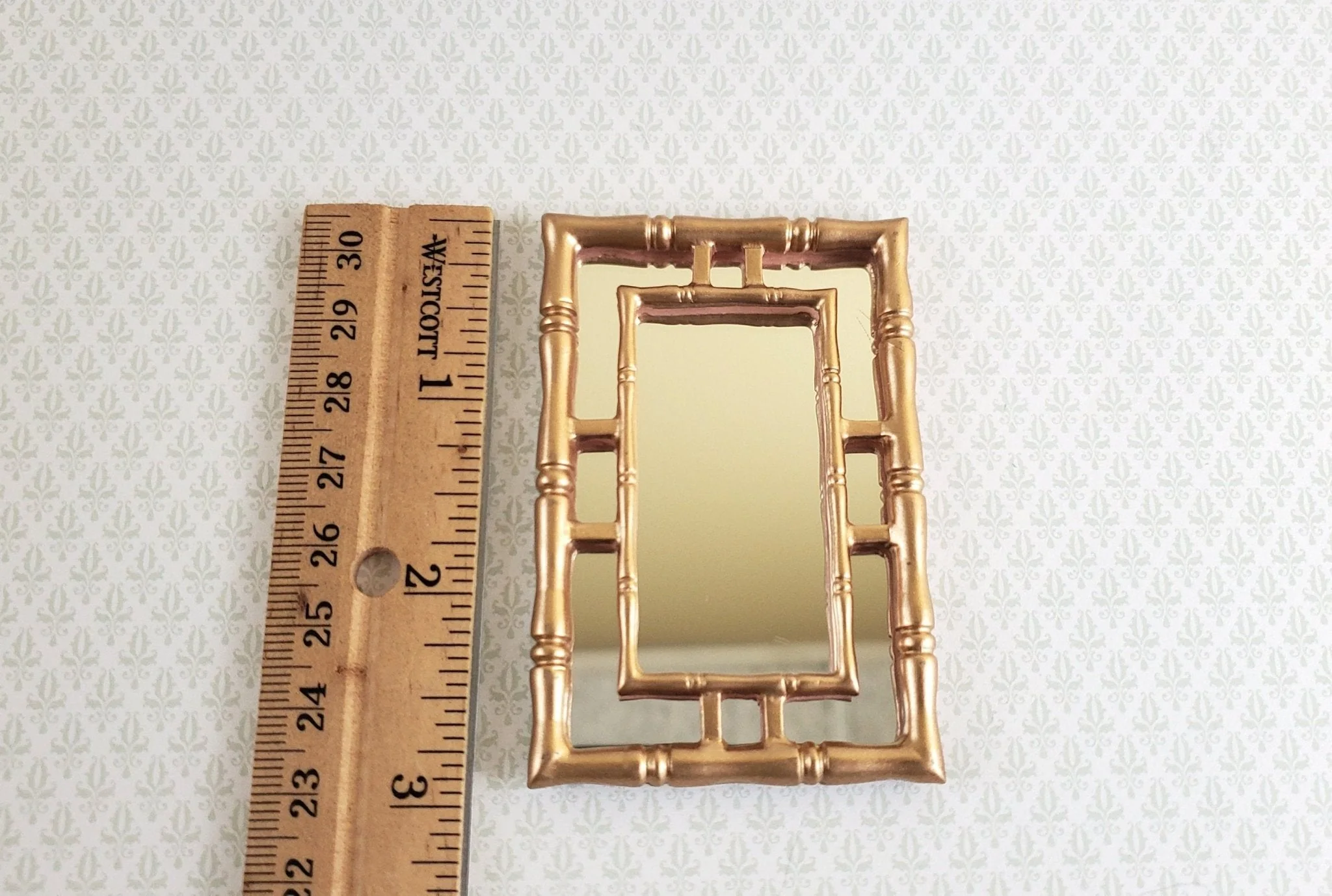 Dollhouse Miniature Mirror with Bamboo Style Gold Frame 1:12 Scale 3" x 2" - Image 3