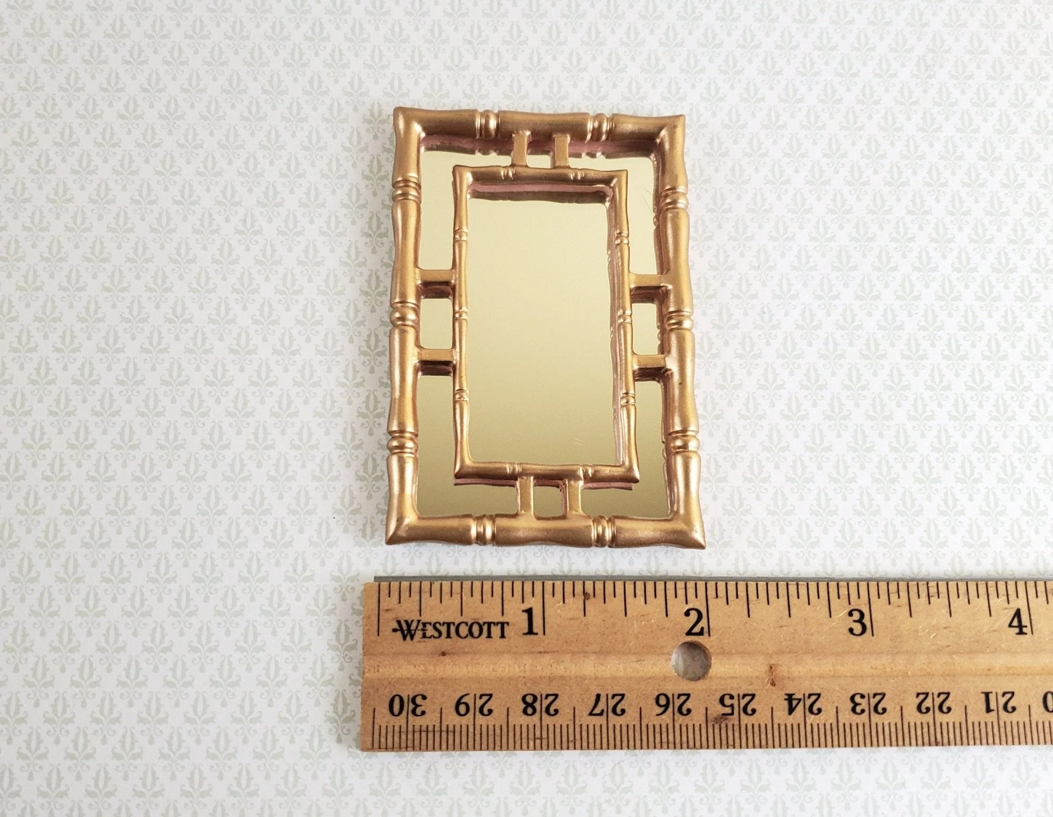 Dollhouse Miniature Mirror with Bamboo Style Gold Frame 1:12 Scale 3" x 2" - Image 4