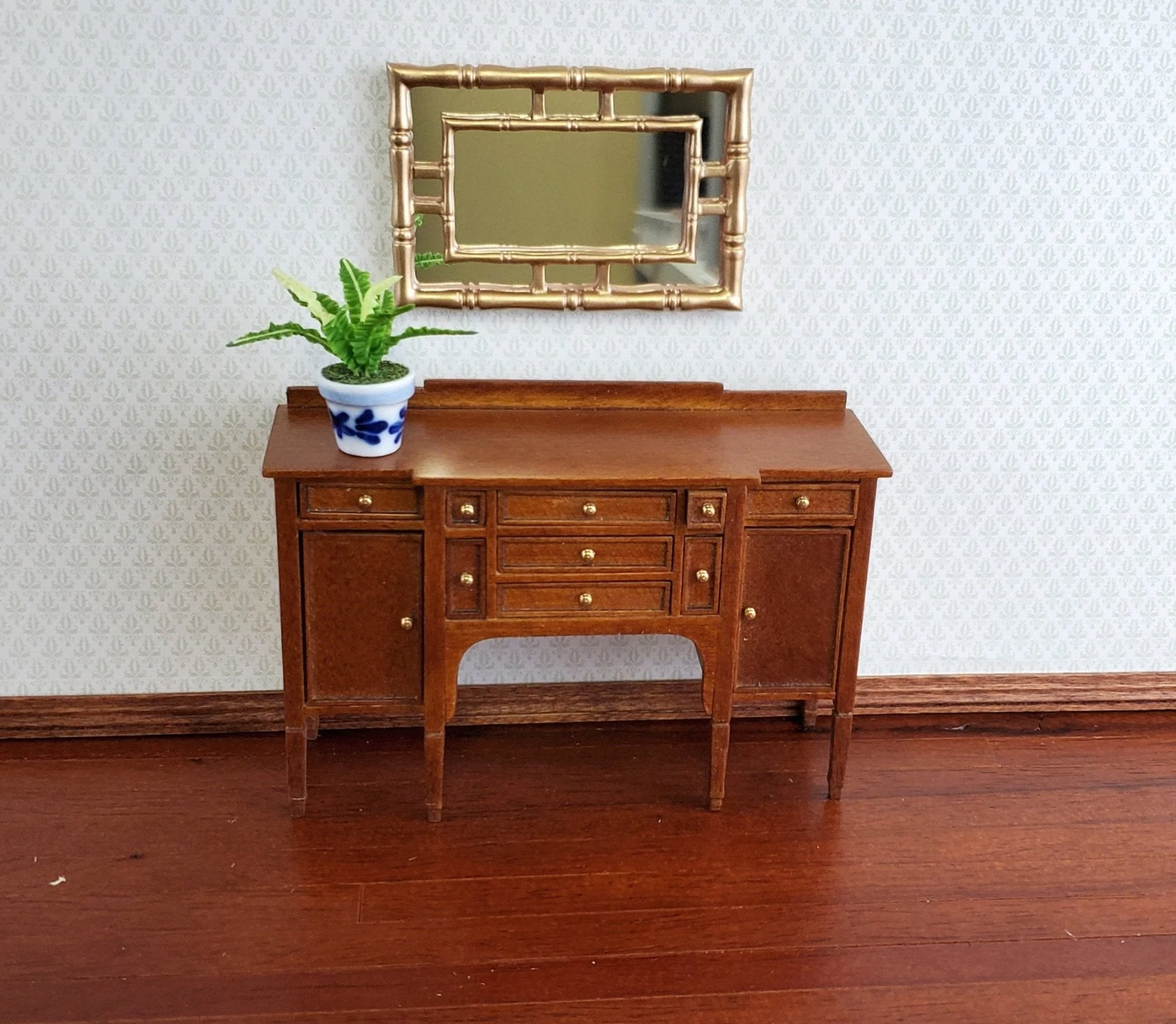 Dollhouse Miniature Mirror with Bamboo Style Gold Frame 1:12 Scale 3" x 2" - Image 5