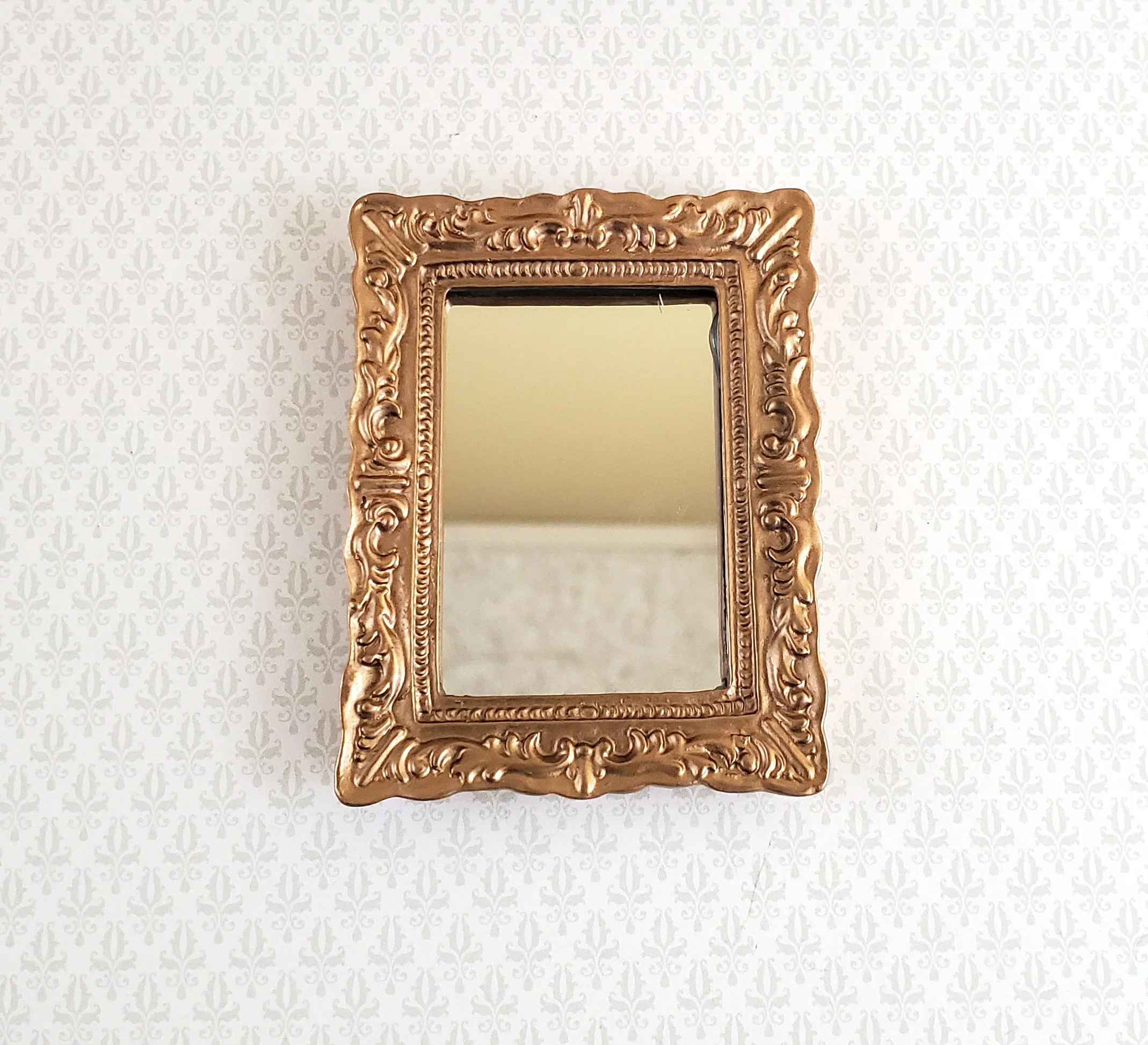 Dollhouse Miniature Mirror with Fancy Gold Frame 1:12 Scale 2 5/8" x 2" - Image 2