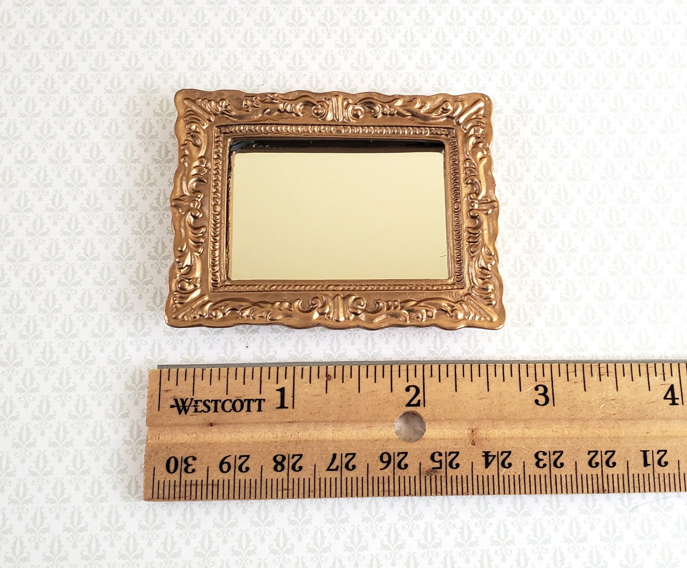Dollhouse Miniature Mirror with Fancy Gold Frame 1:12 Scale 2 5/8" x 2" - Image 3