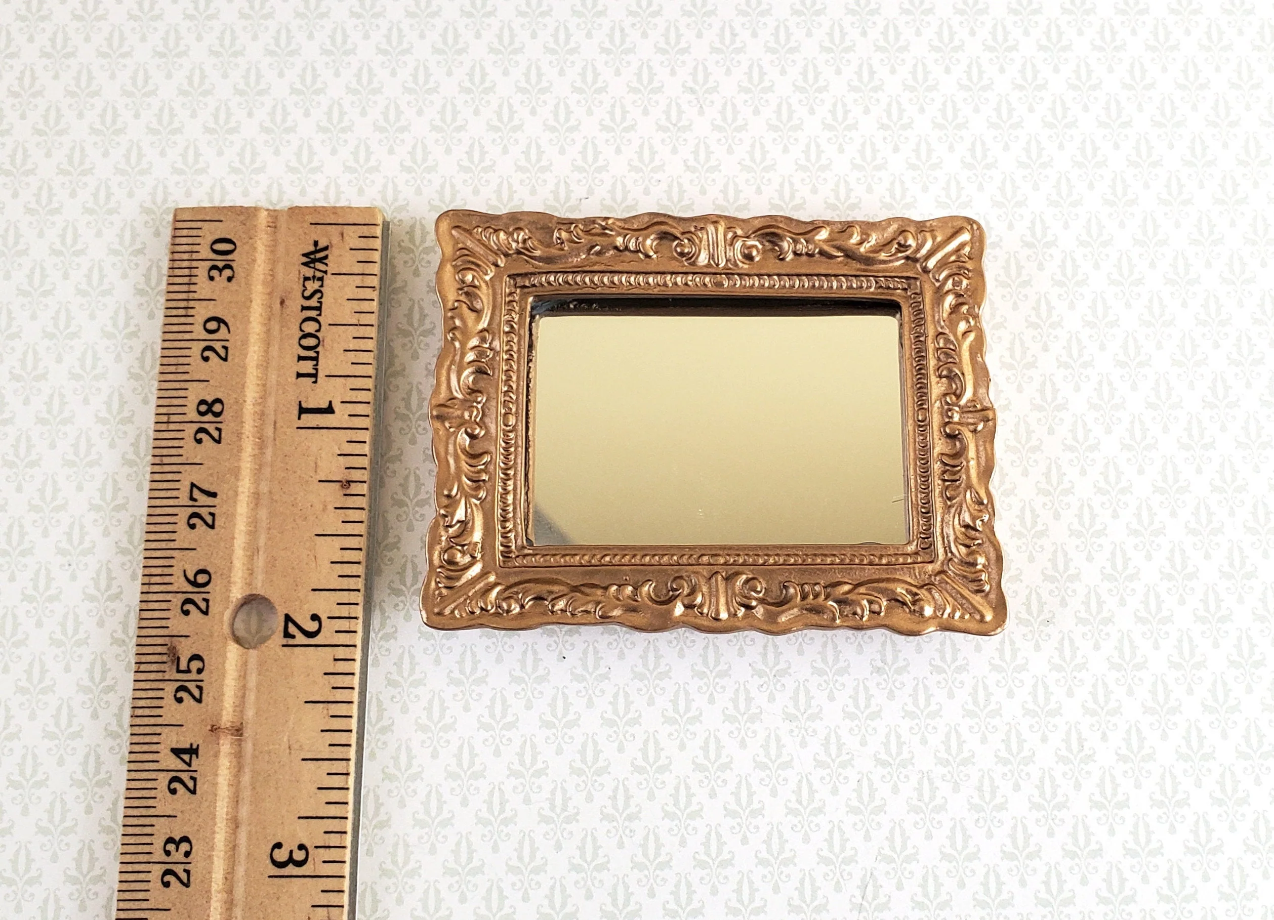Dollhouse Miniature Mirror with Fancy Gold Frame 1:12 Scale 2 5/8" x 2" - Image 4