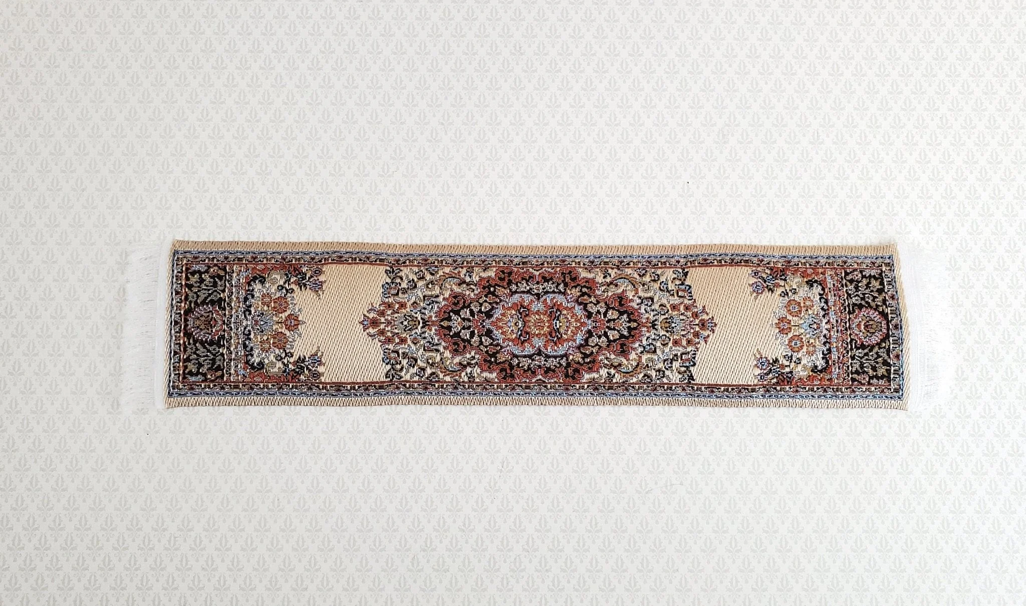 Dollhouse Miniature Narrow Carpet Rug Runner Beige Woven Fabric 1:12 Scale