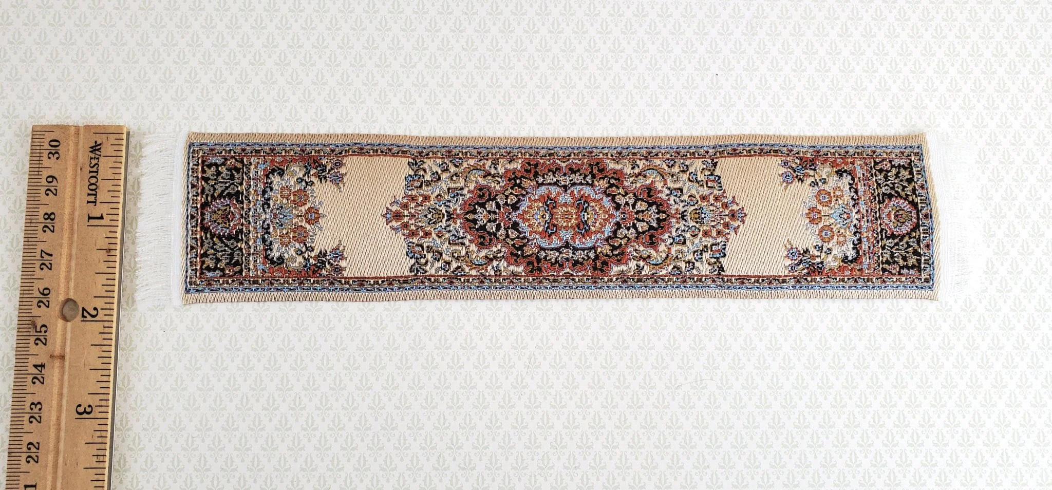 Dollhouse Miniature Narrow Carpet Rug Runner Beige Woven Fabric 1:12 Scale - Image 3