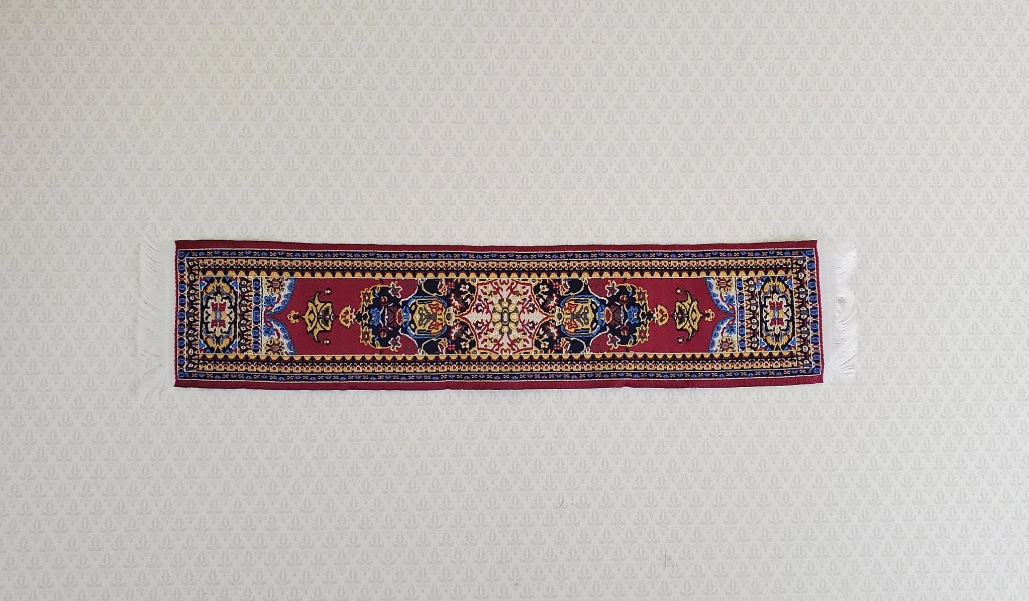Dollhouse Miniature Narrow Carpet Rug Runner Burgundy Maroon Woven Fabric 1:12 Scale