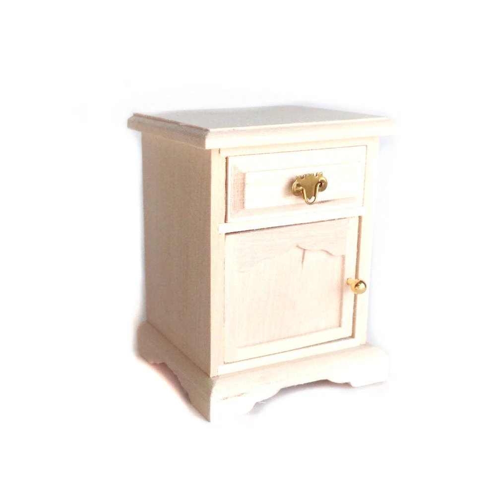 Dollhouse Miniature Nightstand or Side Table with Drawer 1:12 Scale Furniture Unpainted Wood