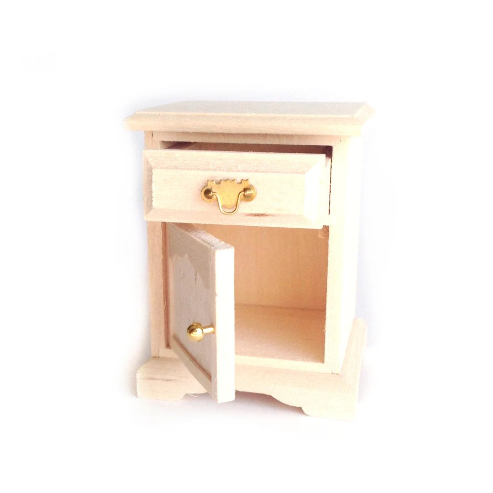 Dollhouse Miniature Nightstand or Side Table with Drawer 1:12 Scale Furniture Unpainted Wood - Image 2