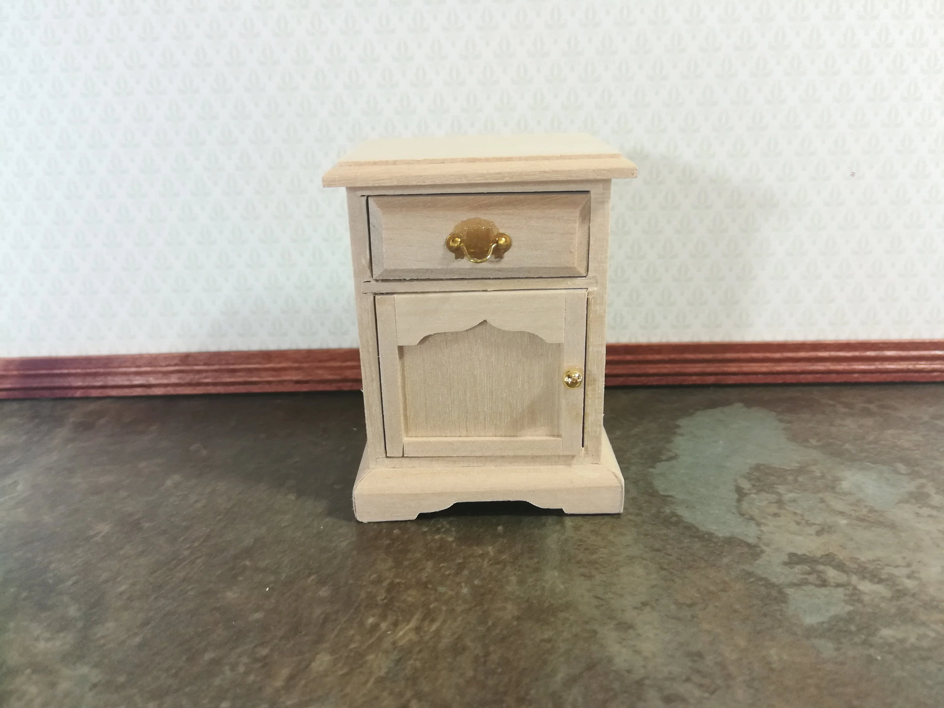 Dollhouse Miniature Nightstand or Side Table with Drawer 1:12 Scale Furniture Unpainted Wood - Image 3