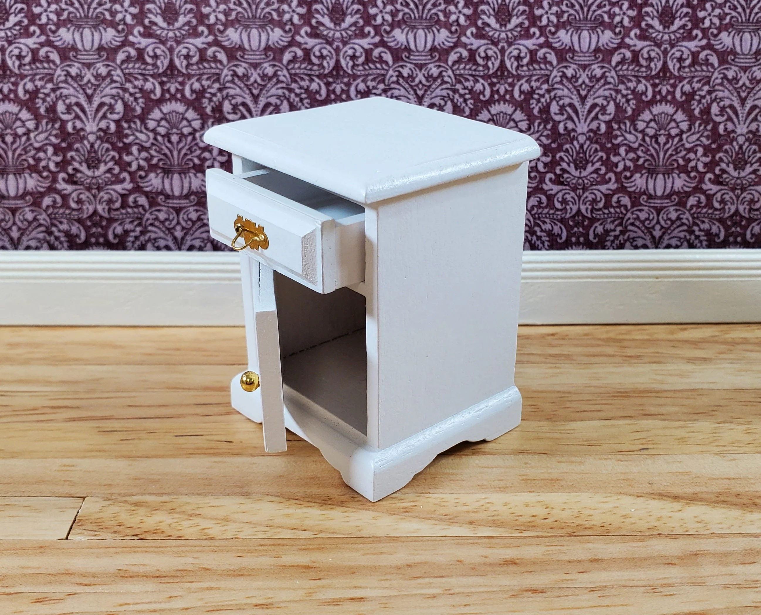 Dollhouse Miniature Nightstand Side Table with Drawer White 1:12 Scale Furniture - Image 3