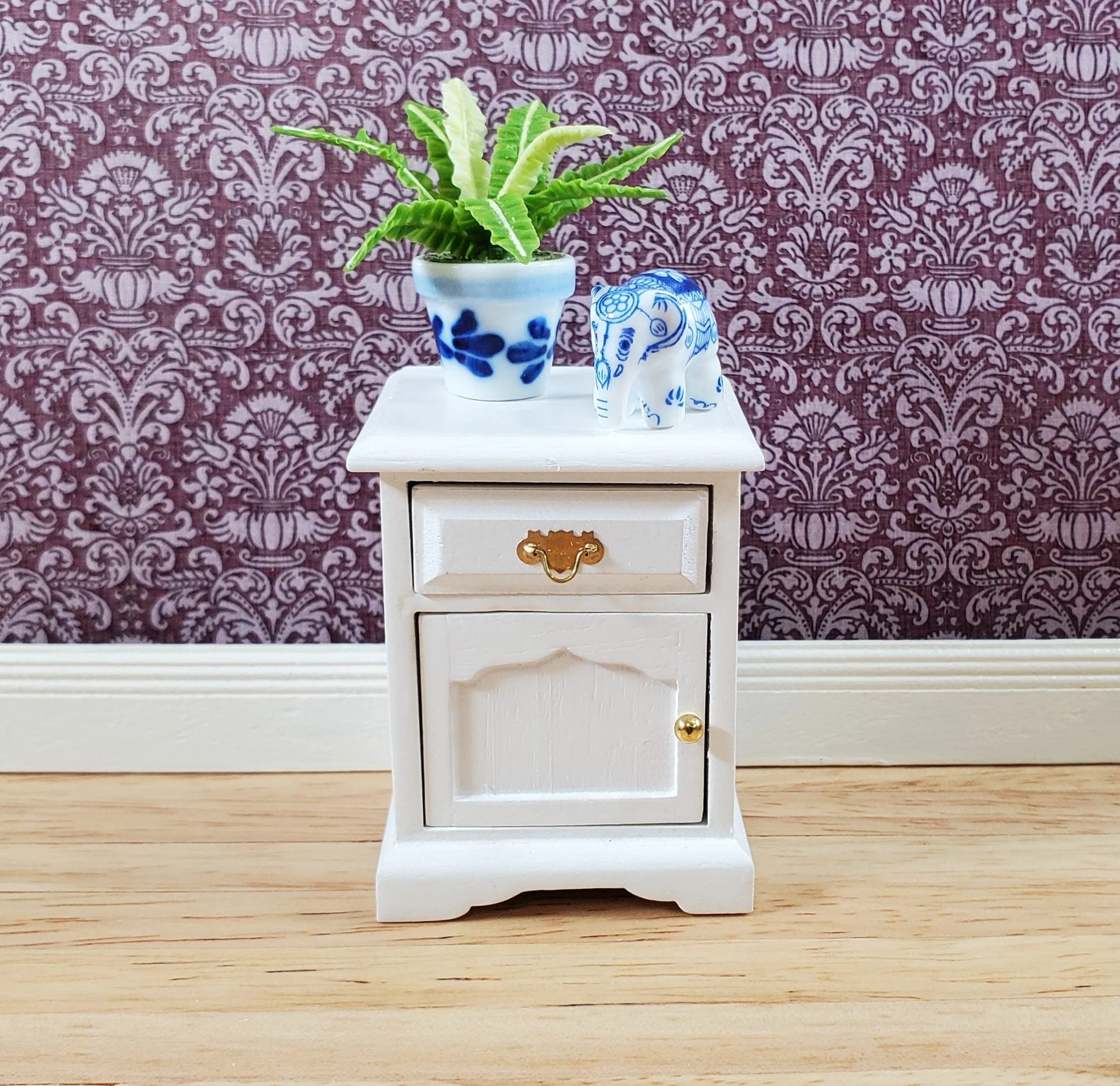 Dollhouse Miniature Nightstand Side Table with Drawer White 1:12 Scale Furniture - Image 4