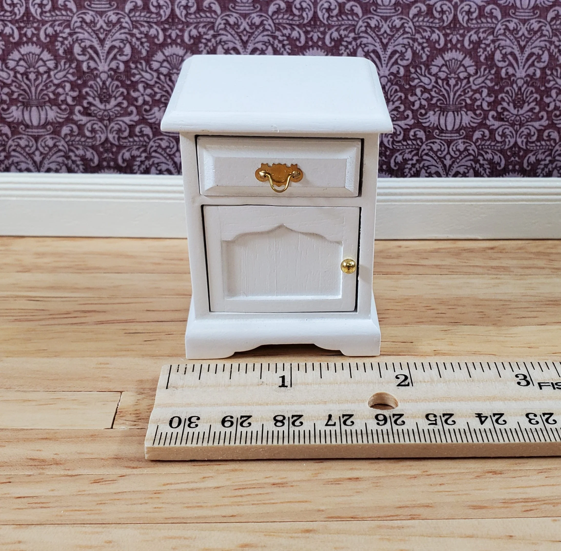 Dollhouse Miniature Nightstand Side Table with Drawer White 1:12 Scale Furniture - Image 5