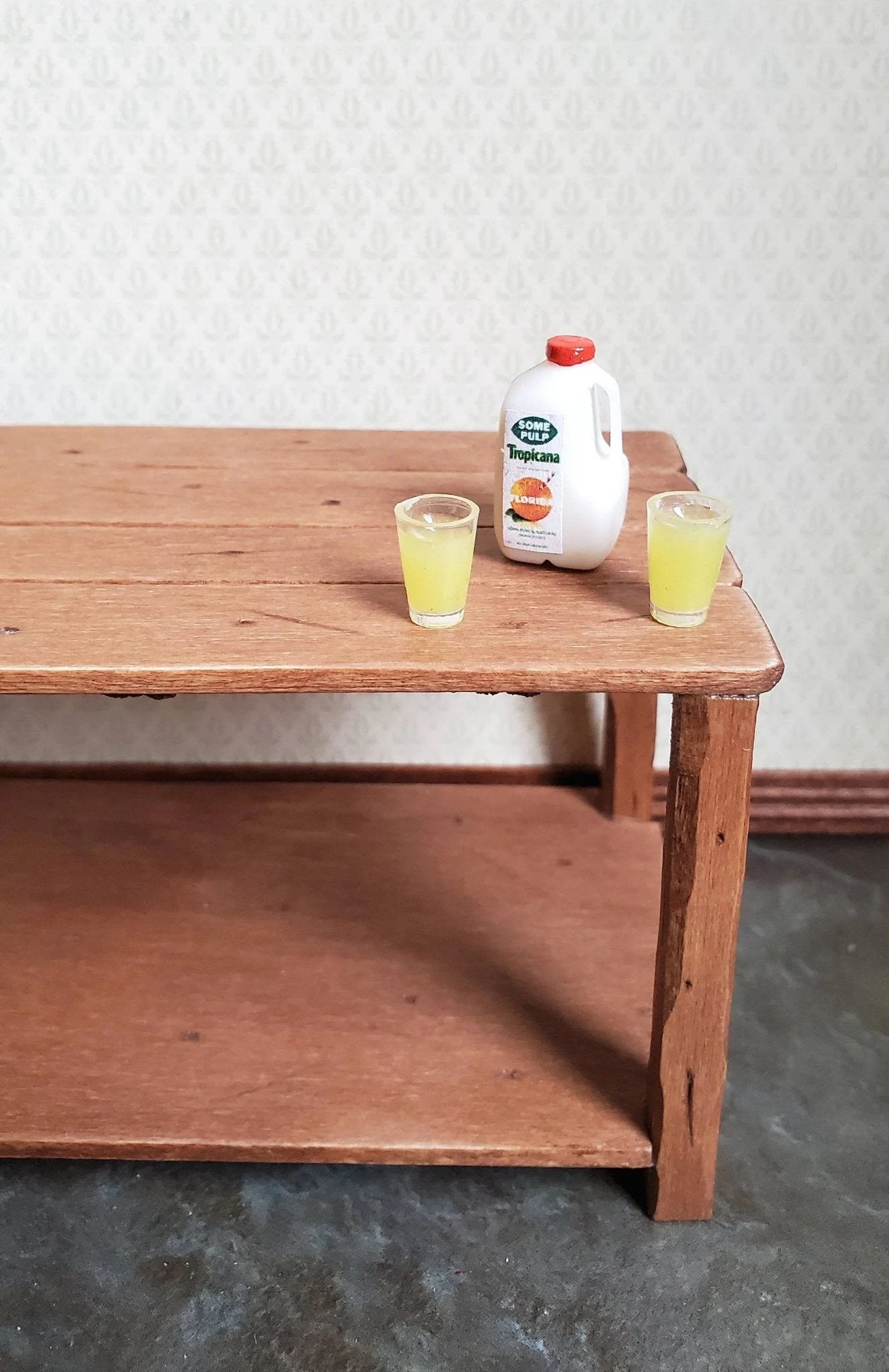 Dollhouse Miniature Orange Juice OJ Gallon Jug x2 Glasses 1:12 Scale Food Kitchen - Image 2
