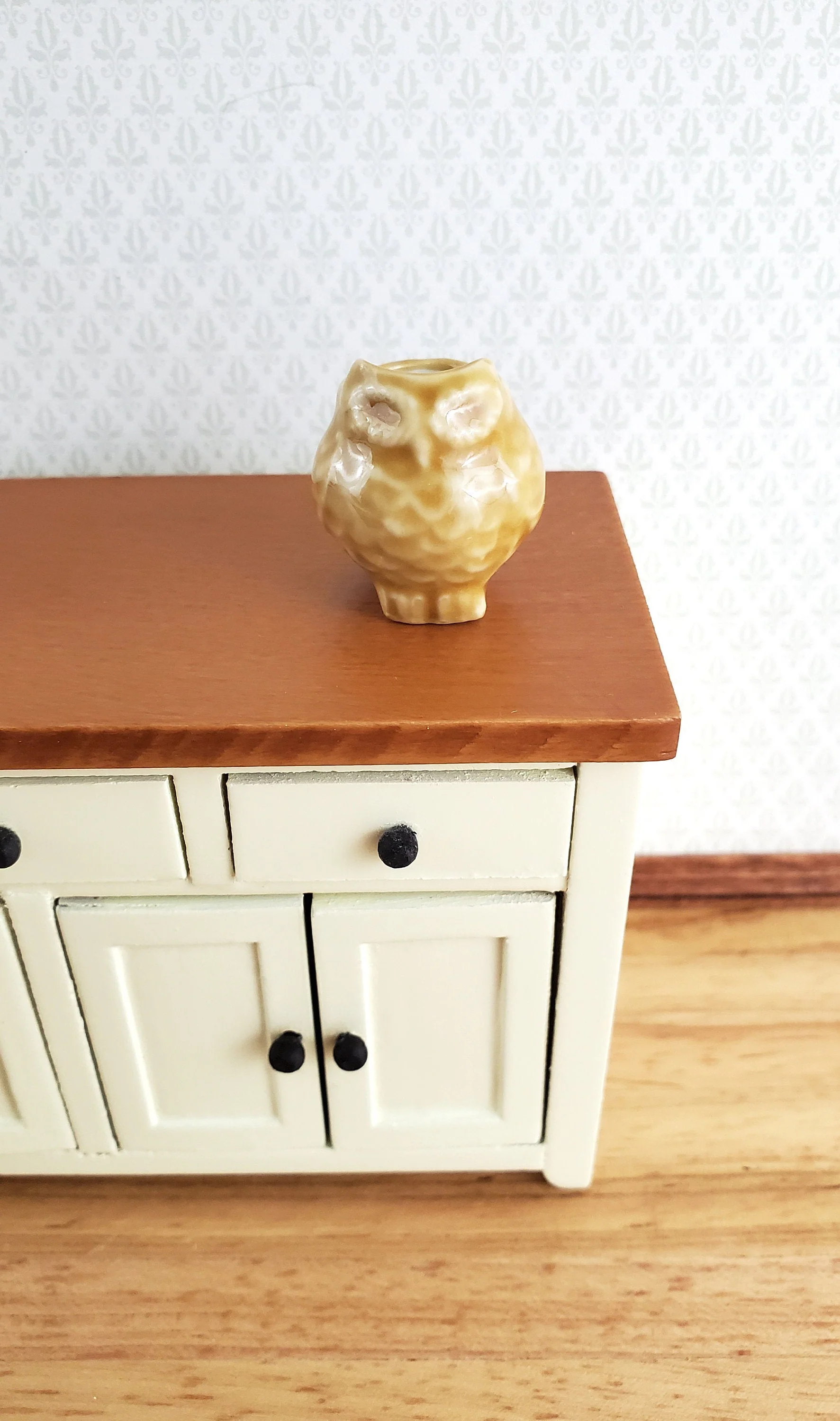 Dollhouse Miniature Owl Planter Pot Ceramic 1:12 Scale - Image 2