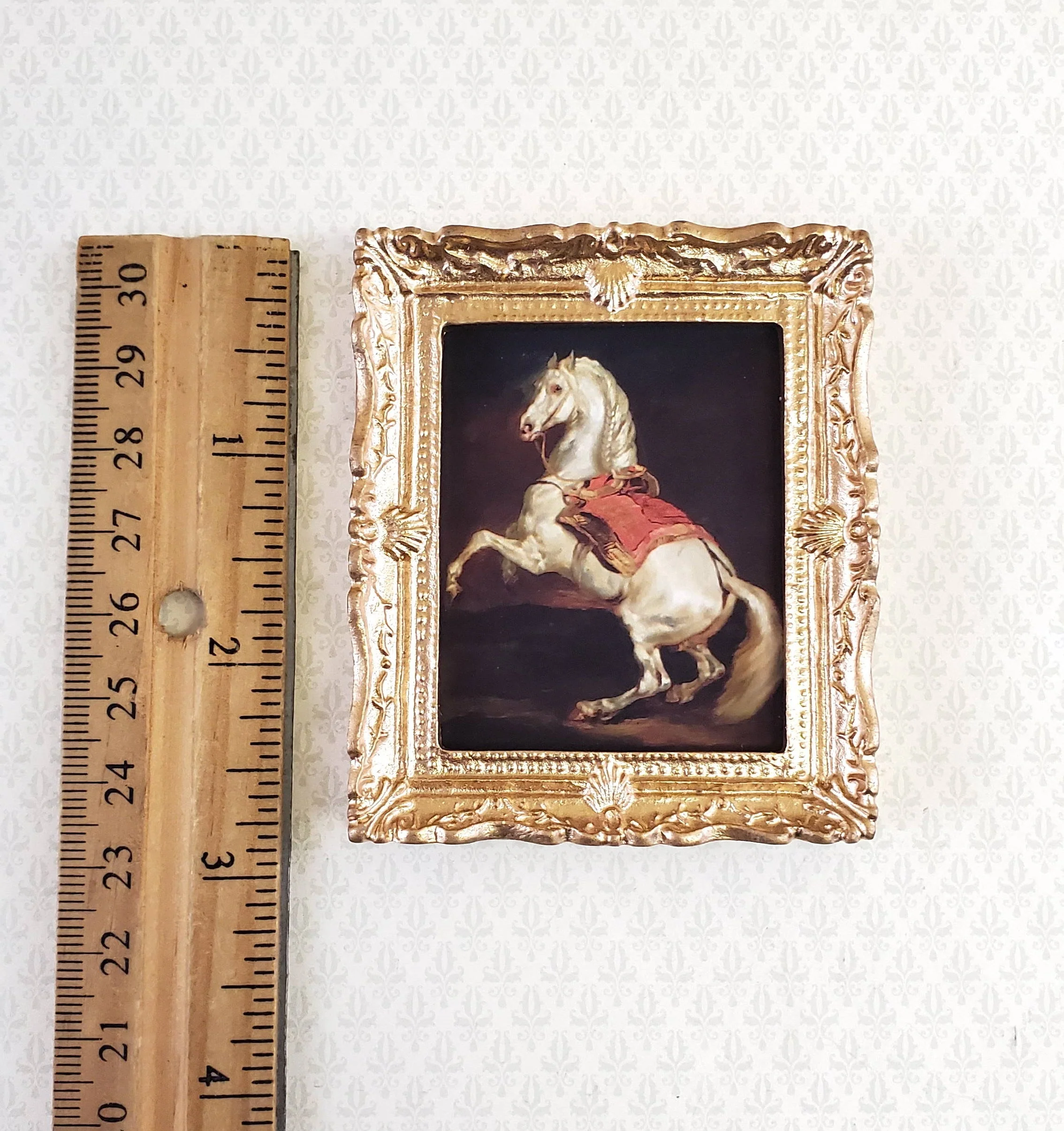 Dollhouse Miniature Painting Horse Napoleon's Stallion 1:12 Scale Gold Frame - Image 4