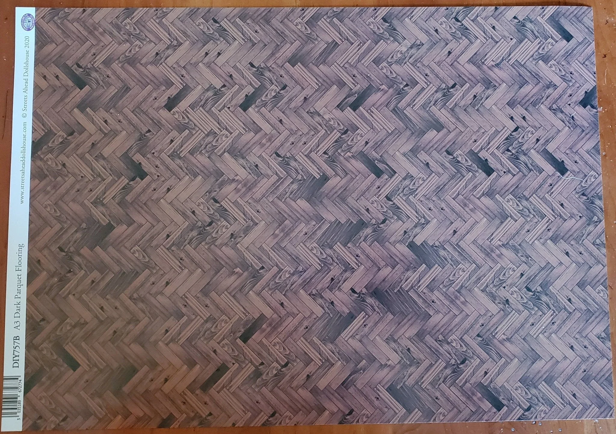 Dollhouse Miniature Parquet Wood Flooring Dark Paper Card Stock Glossy 1:12 Scale