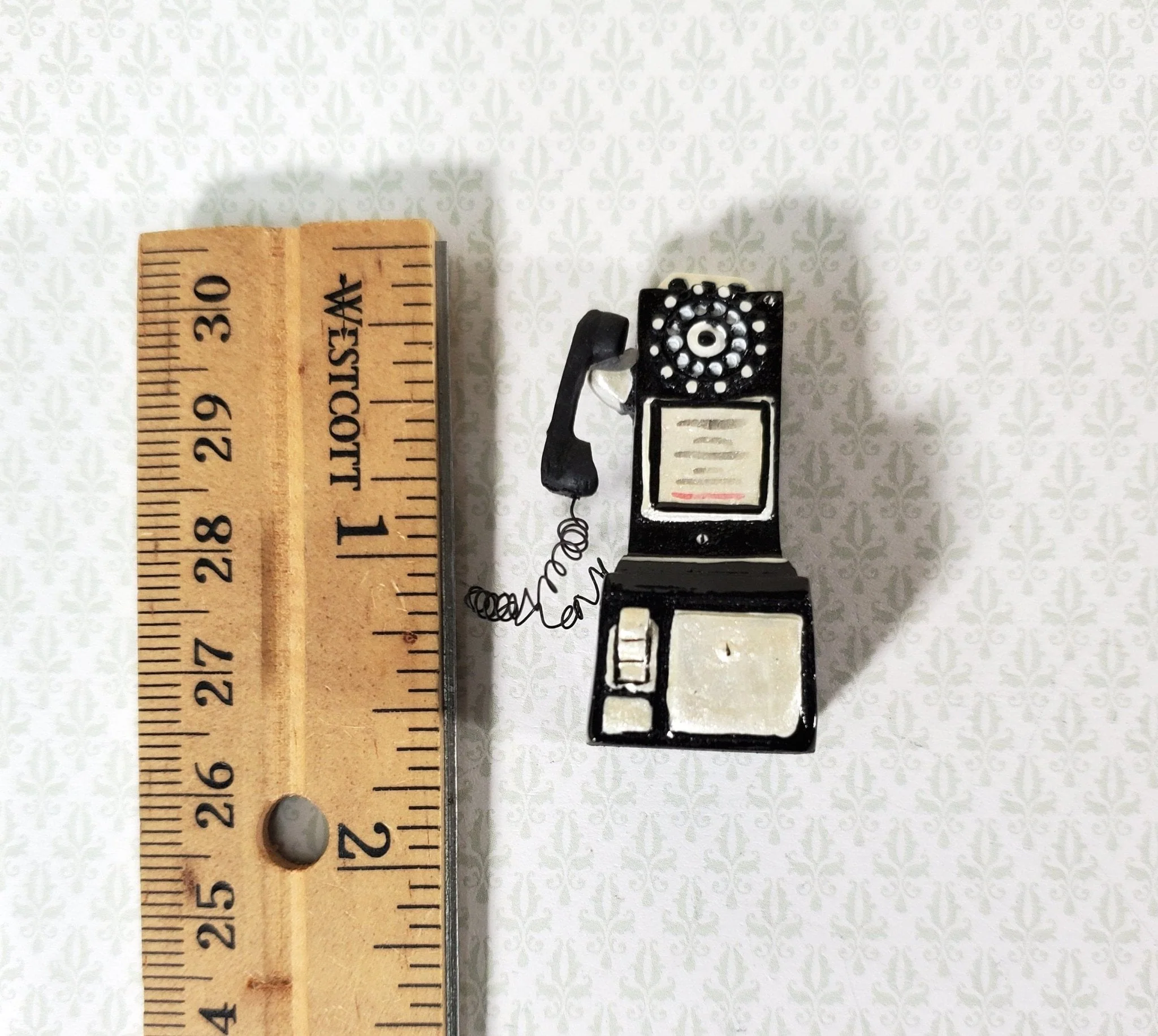 Dollhouse Miniature Pay Phone 1950s Vintage Style Resin 1:12 Scale Telephone - Image 3