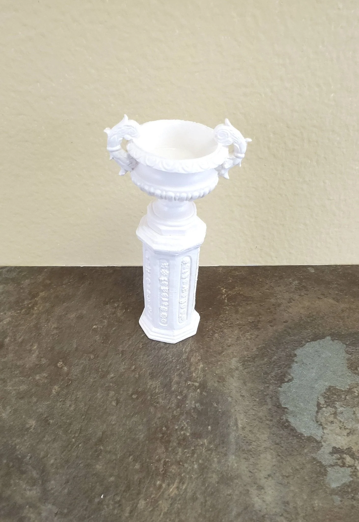 Dollhouse Miniature Pedestal Plant Stand w/ 2 Handled Urn Cast Resin 1:12 Scale White - Image 2