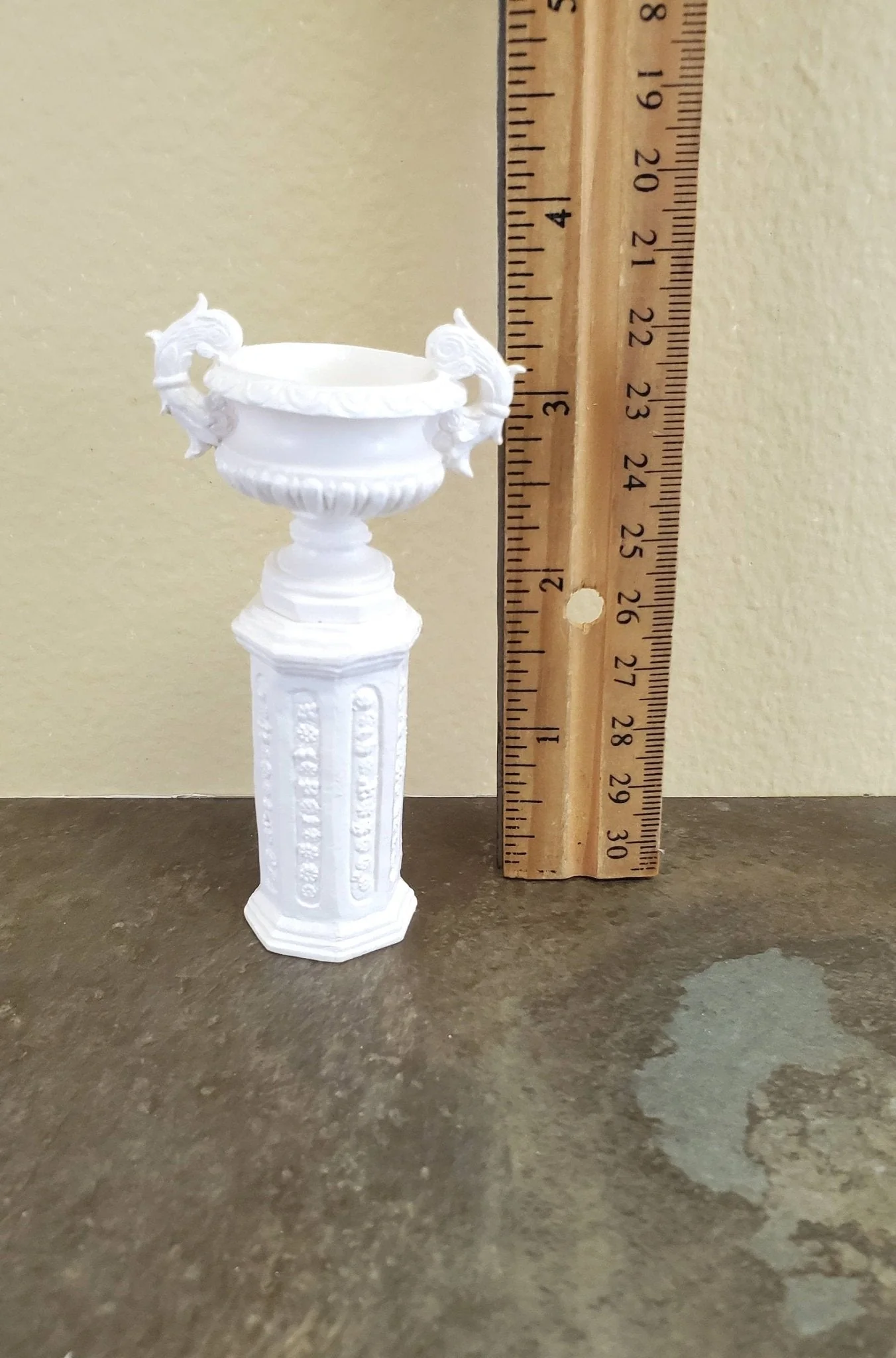 Dollhouse Miniature Pedestal Plant Stand w/ 2 Handled Urn Cast Resin 1:12 Scale White - Image 3