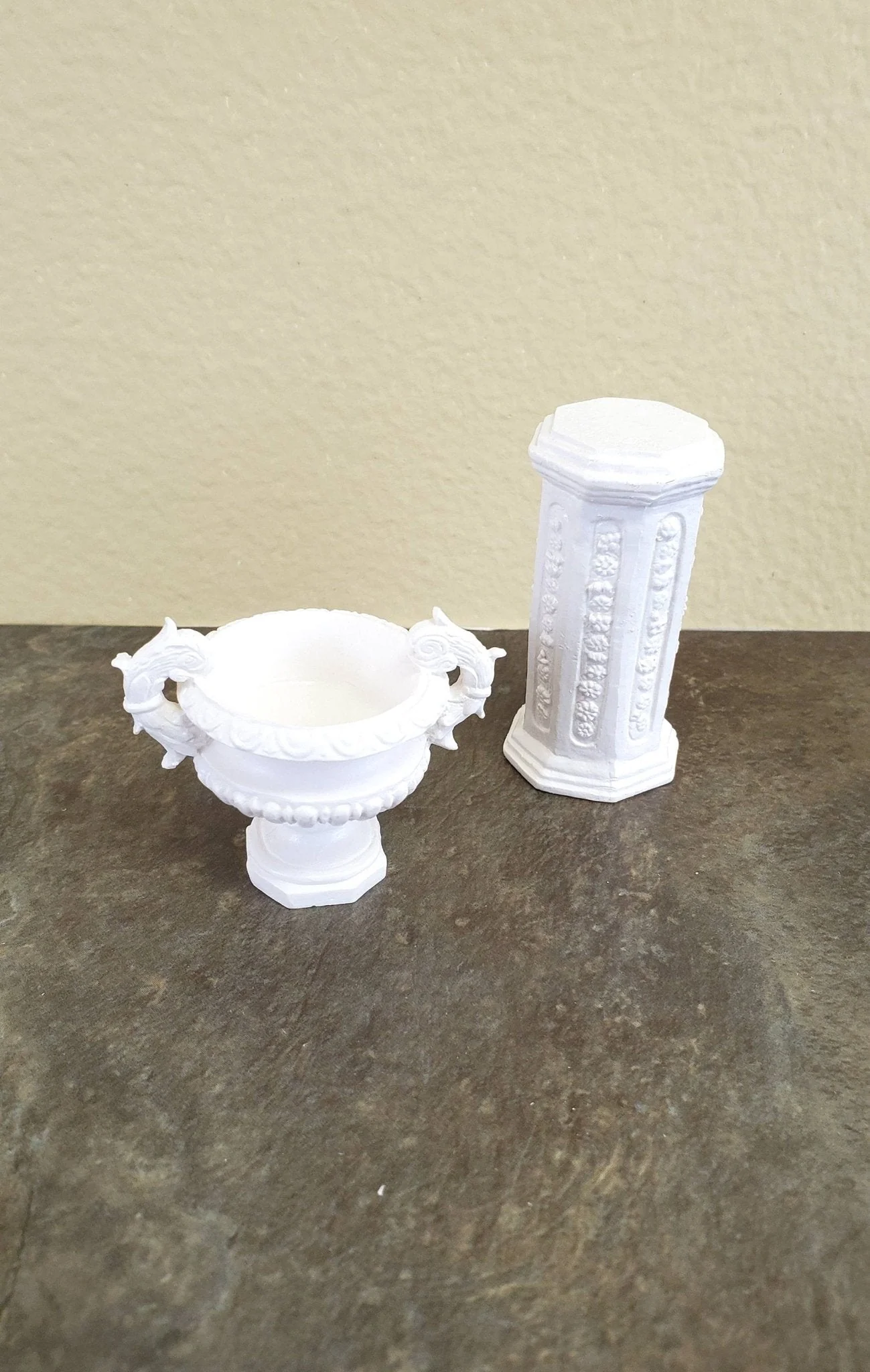 Dollhouse Miniature Pedestal Plant Stand w/ 2 Handled Urn Cast Resin 1:12 Scale White - Image 4