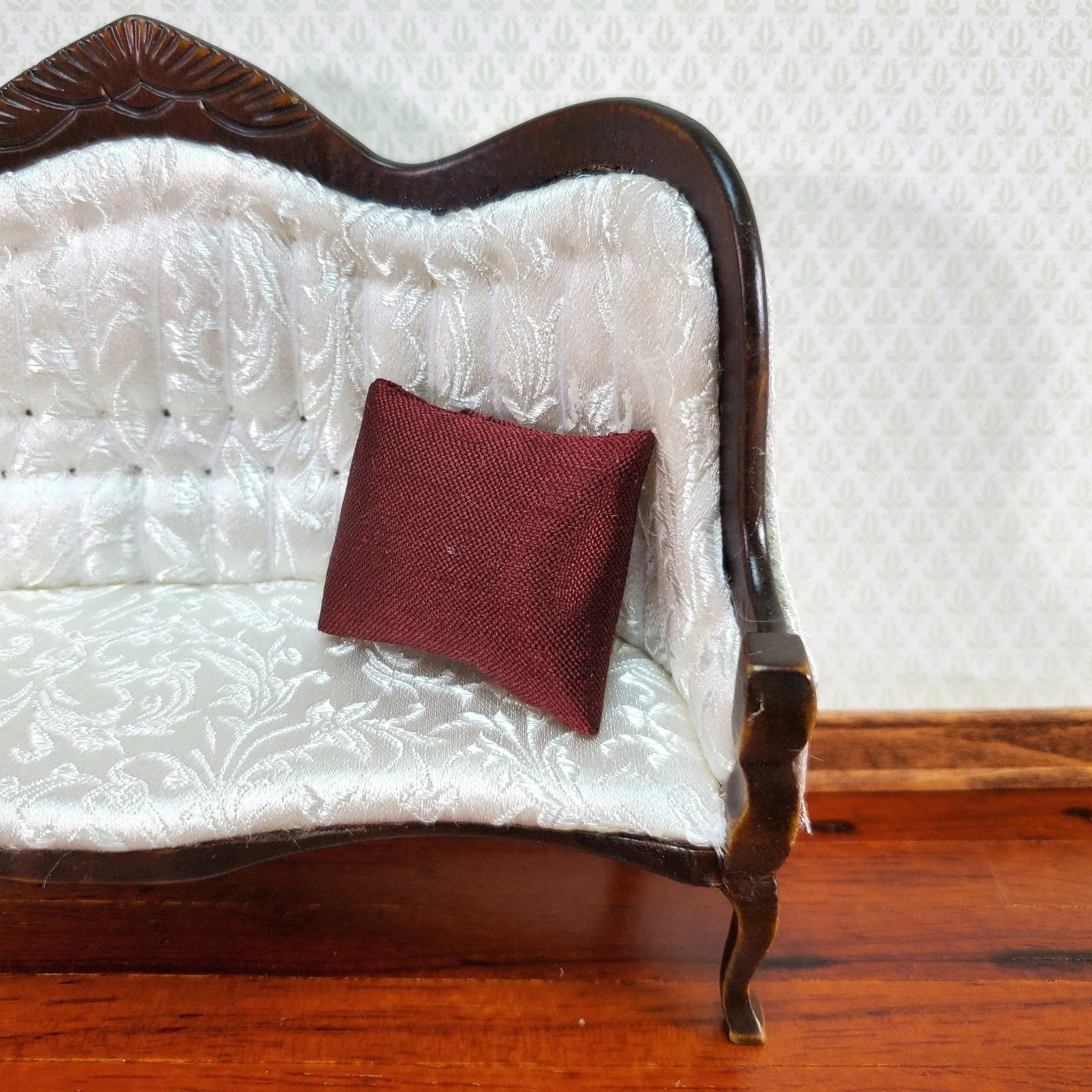 Dollhouse Miniature Pillow Burgundy Handmade 1:12 Scale 1 1/2"