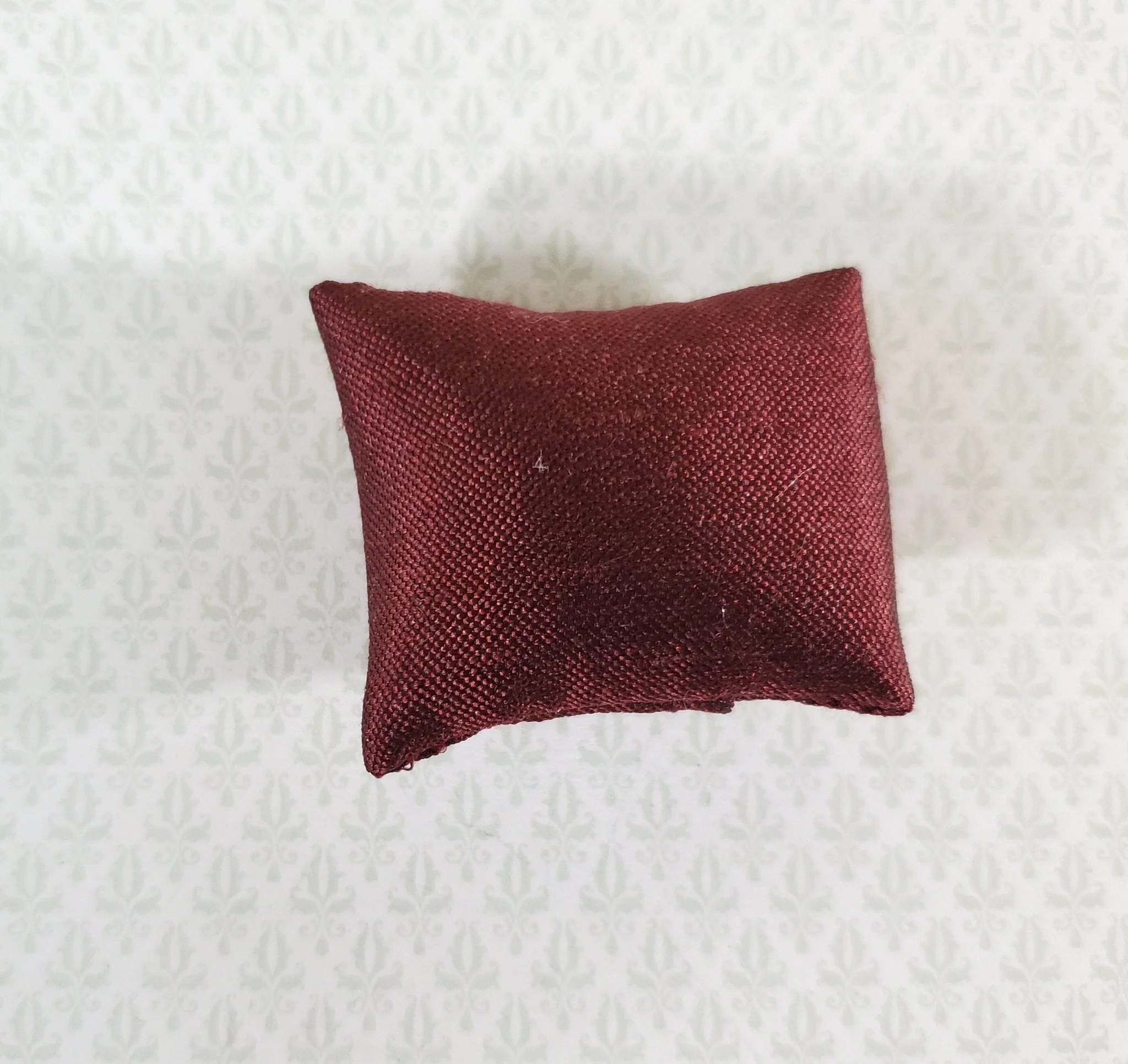 Dollhouse Miniature Pillow Burgundy Handmade 1:12 Scale 1 1/2" - Image 2