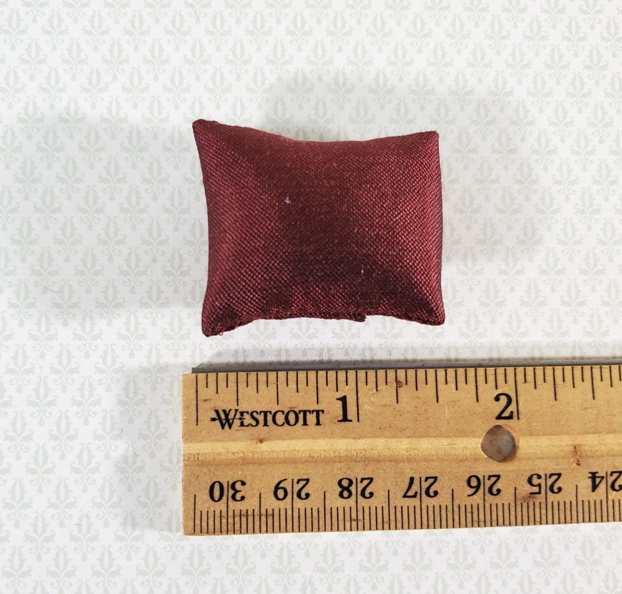 Dollhouse Miniature Pillow Burgundy Handmade 1:12 Scale 1 1/2" - Image 3