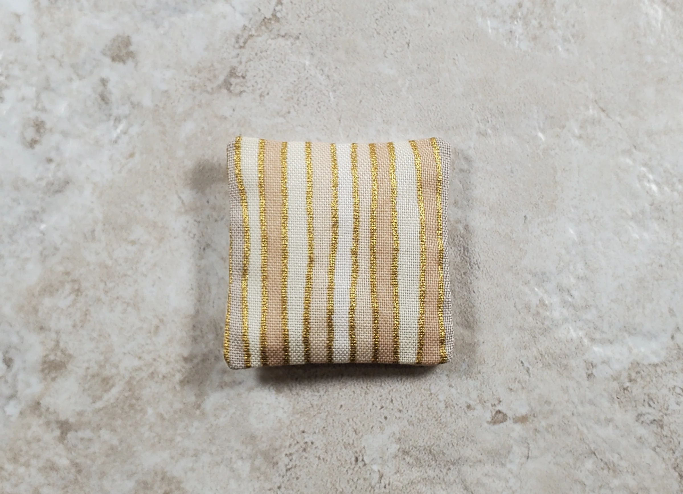 Dollhouse Miniature Pillow Cream & Gold Handmade 1:12 Scale 1 1/2"