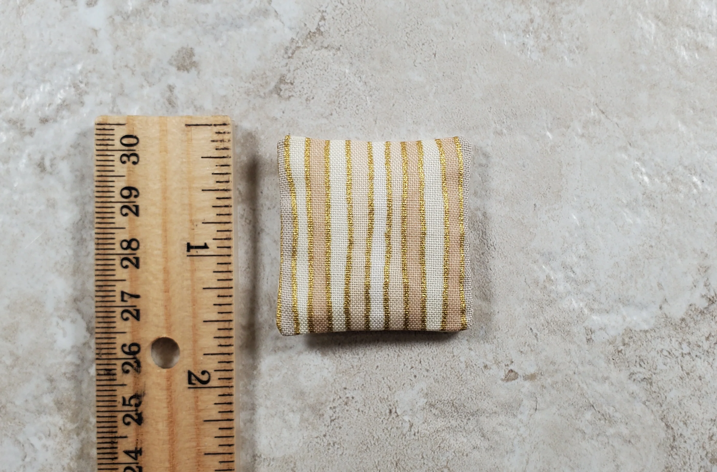 Dollhouse Miniature Pillow Cream & Gold Handmade 1:12 Scale 1 1/2" - Image 3