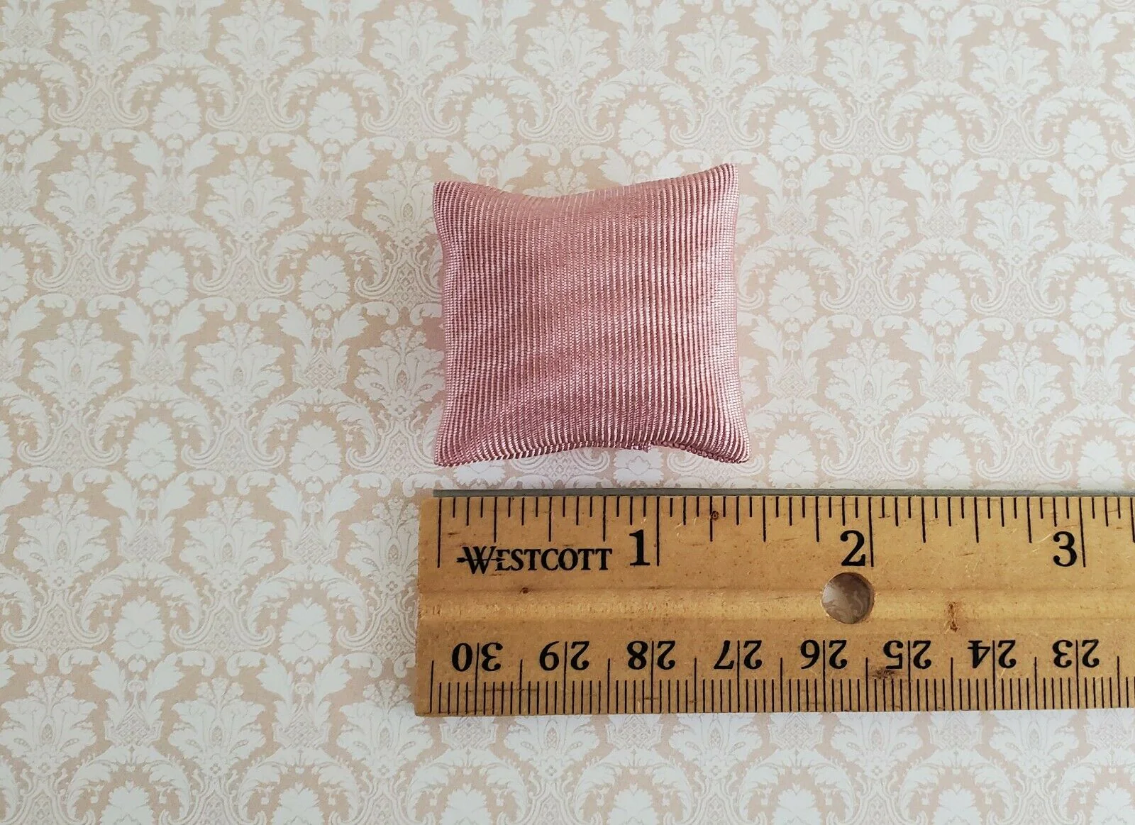 Dollhouse Miniature Pillow Dusty Rose Handmade 1:12 Scale 1 1/2" - Image 2
