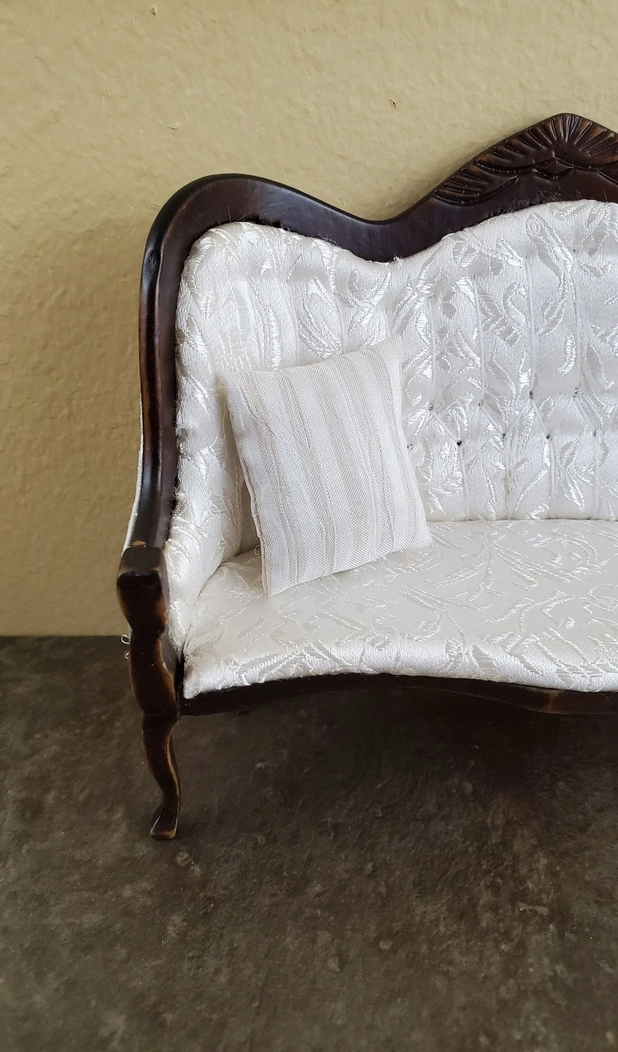 Dollhouse Miniature Pillow Ecru Striped Handmade 1:12 Scale 1 1/2" - Image 3