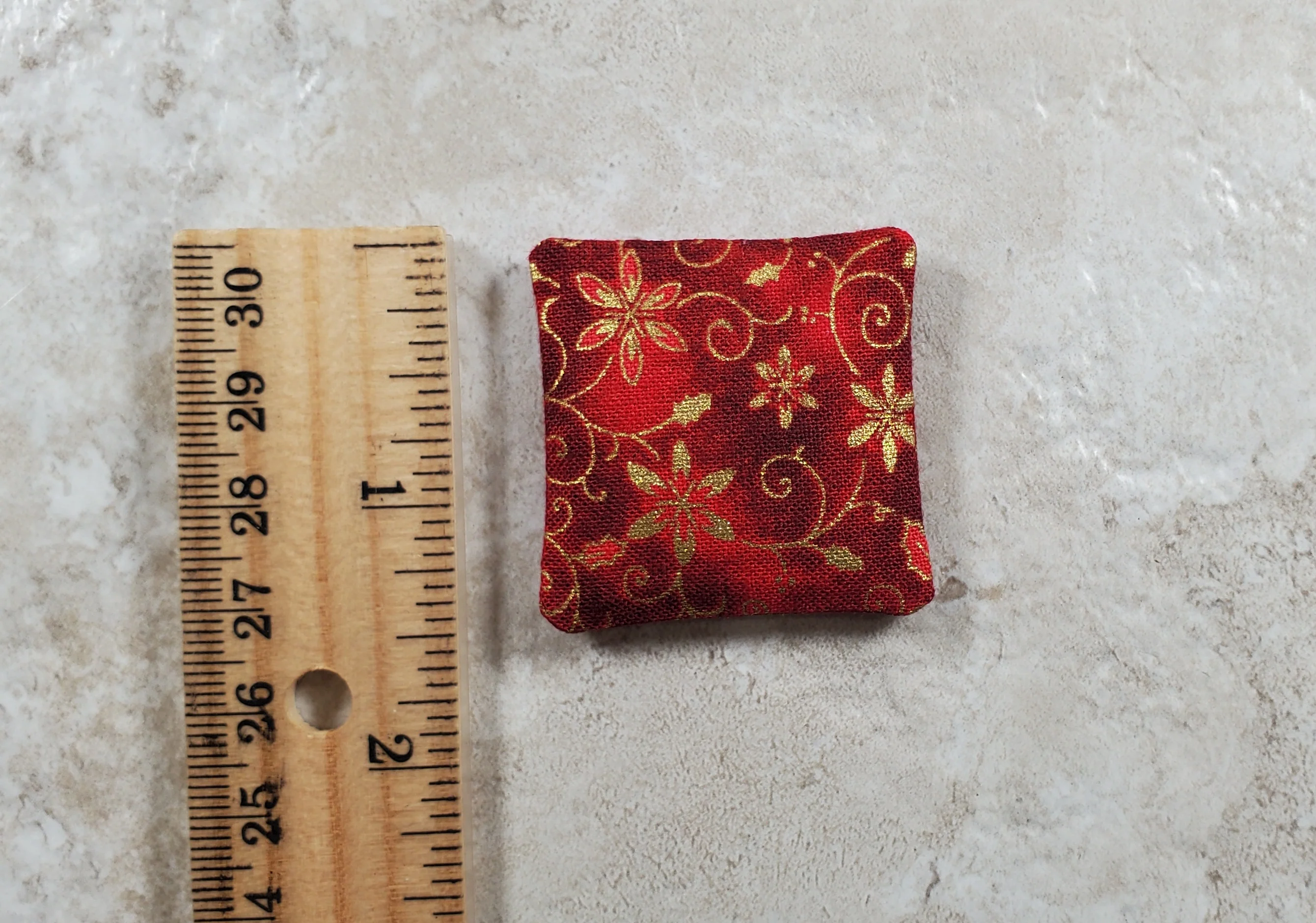 Dollhouse Miniature Pillow Red Christmas Poinsettias Handmade 1:12 Scale 1 1/2" - Image 3
