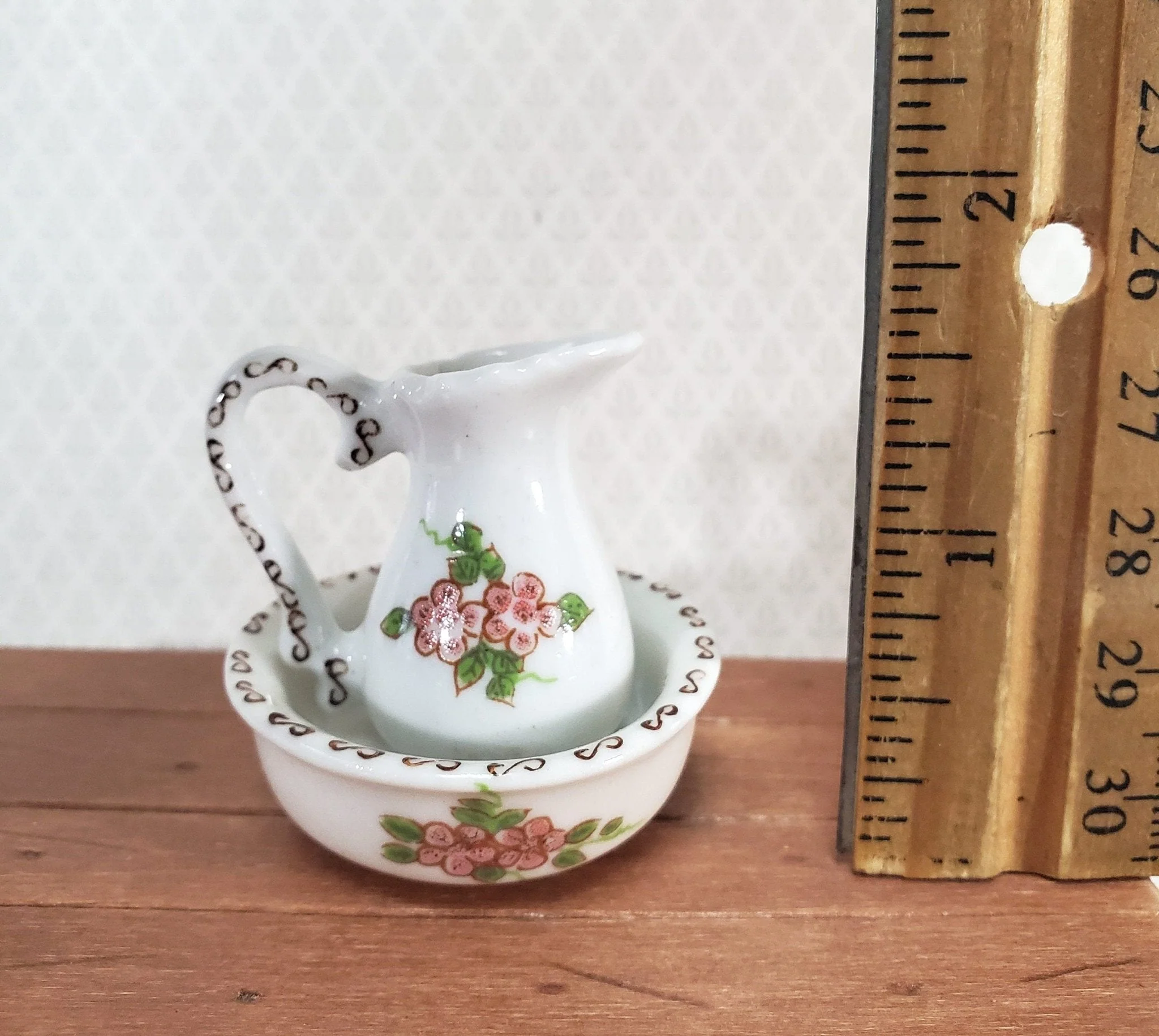 Dollhouse Miniature Pitcher with Handle and Bowl Wash Basin LARGE Ceramic - Image 5