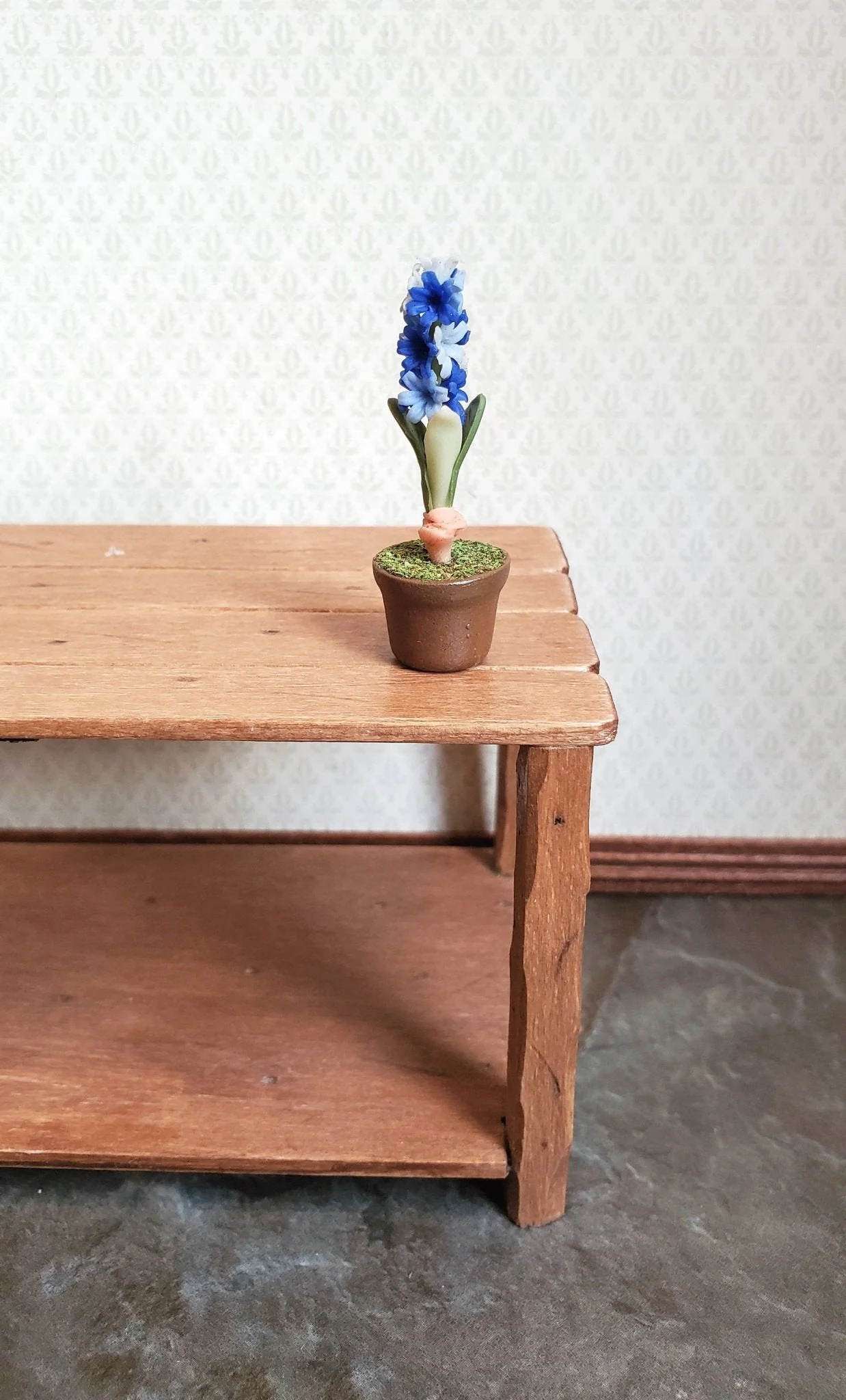 Dollhouse Miniature Potted Hyacinth Purple White Flowering Plant in Clay Pot 1:12 Scale