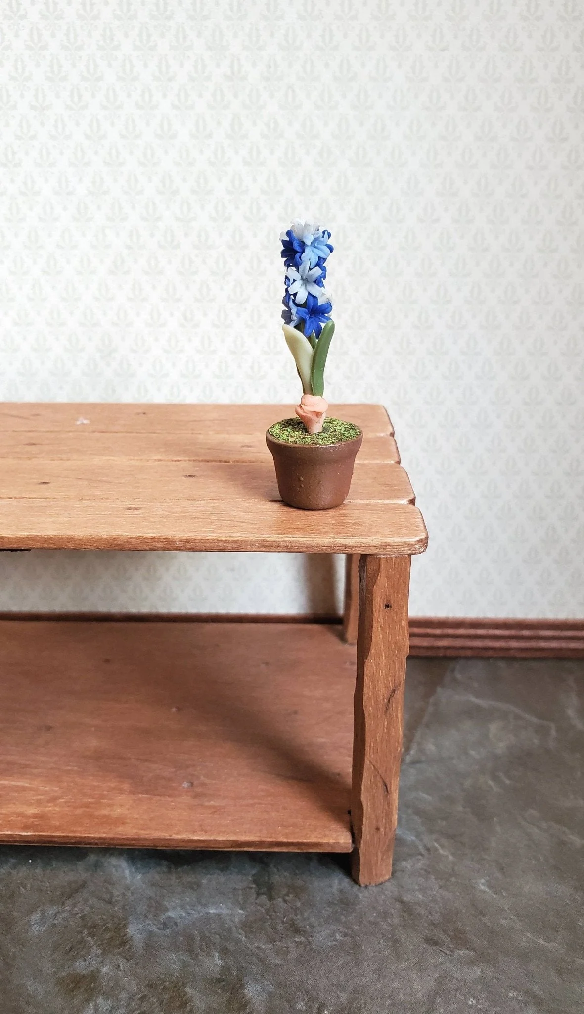 Dollhouse Miniature Potted Hyacinth Purple White Flowering Plant in Clay Pot 1:12 Scale - Image 2
