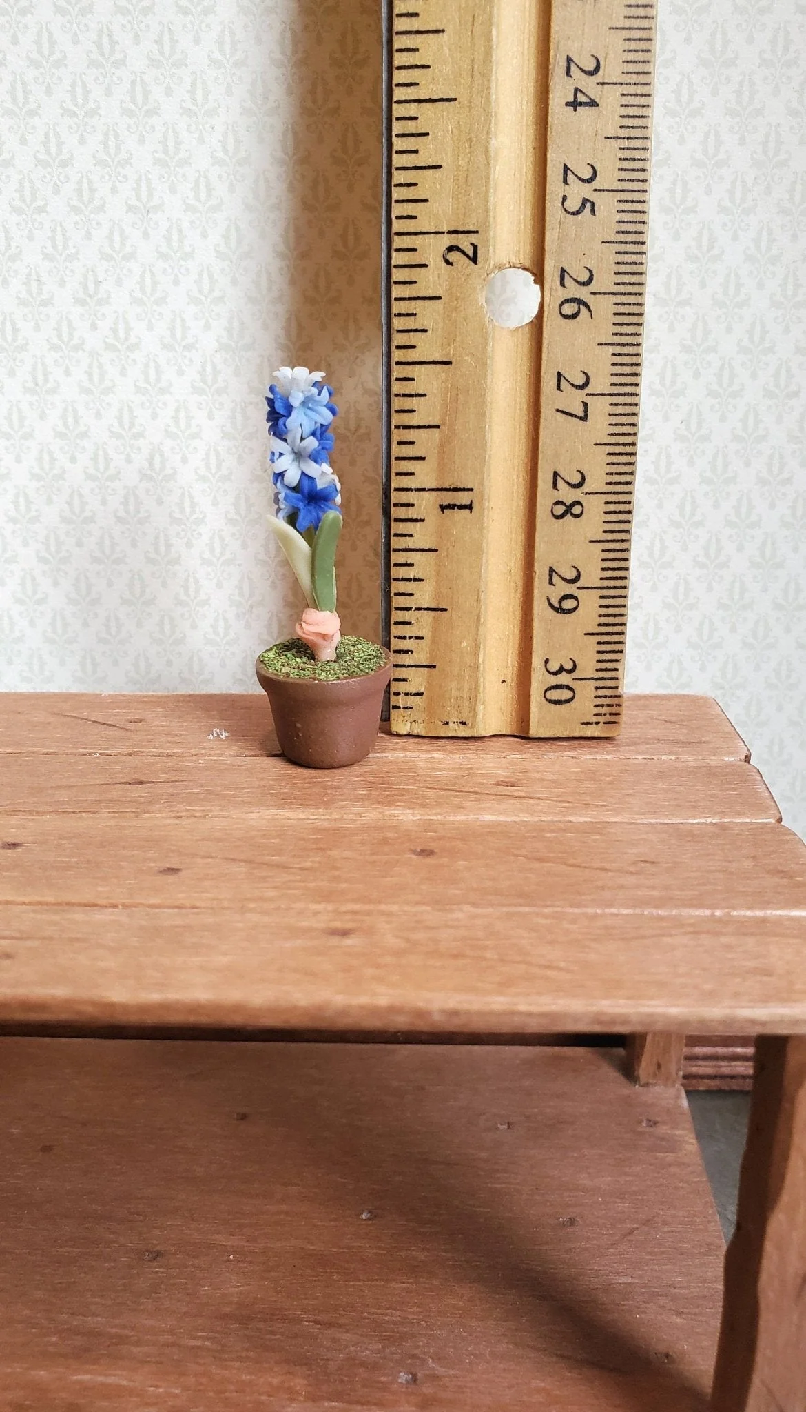 Dollhouse Miniature Potted Hyacinth Purple White Flowering Plant in Clay Pot 1:12 Scale - Image 3